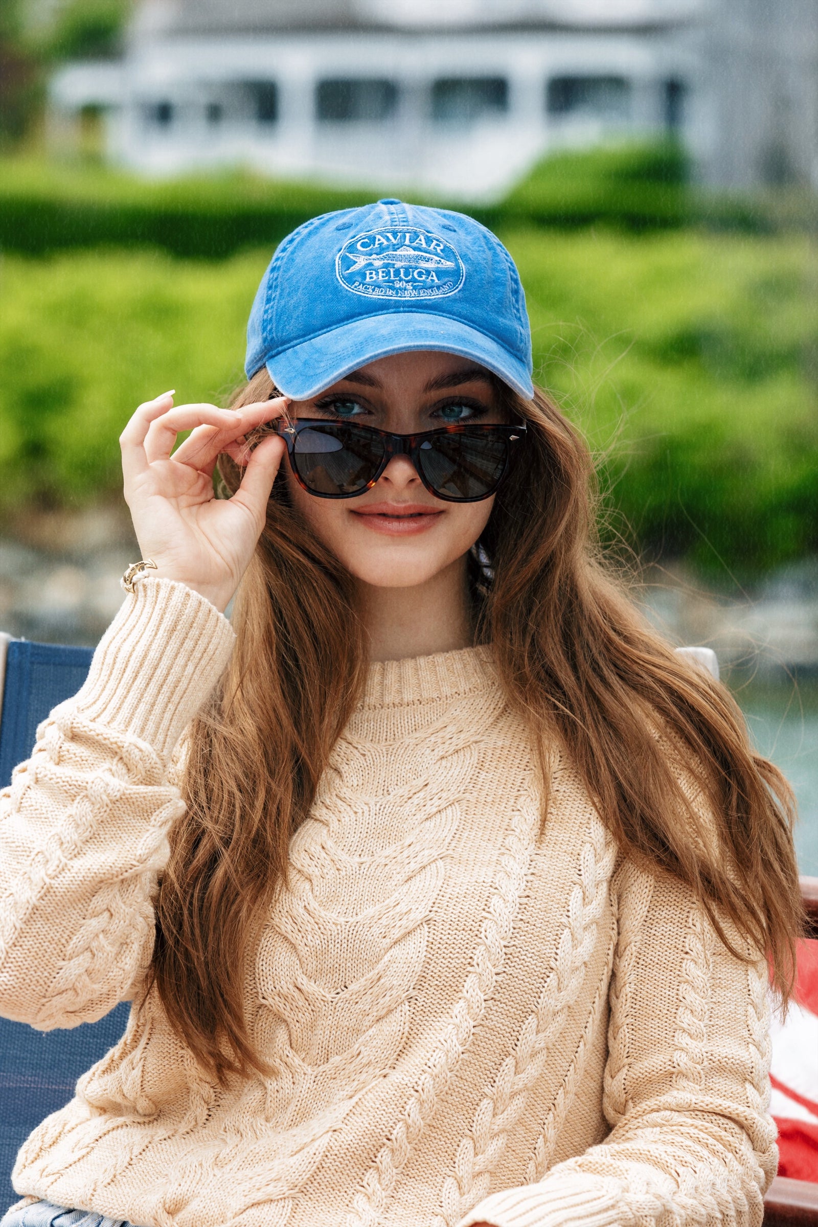 KJP Women's Sailor Cable Knit Crewneck Cotton Sweater in Cream