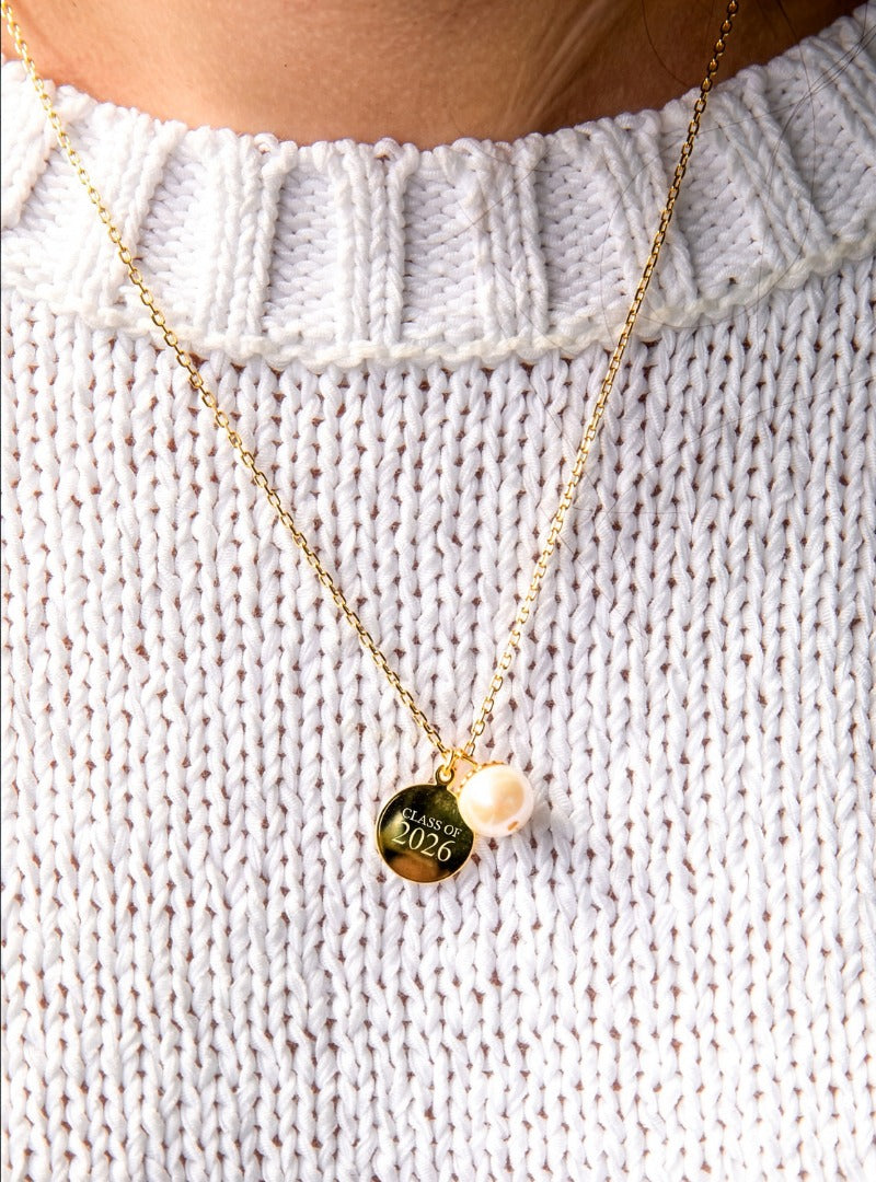 World's Your Oyster Engravable Gold Graduation Necklace