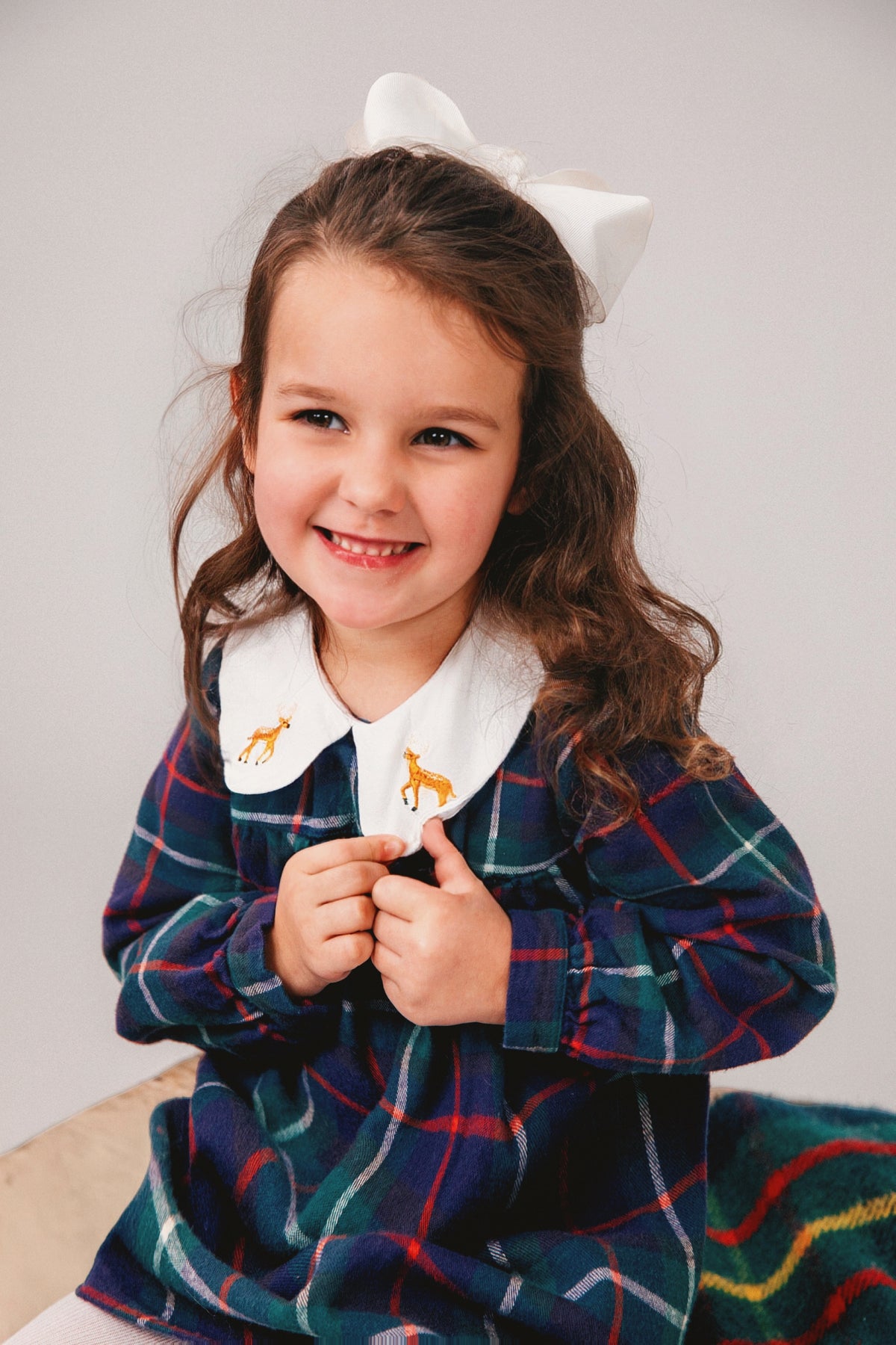 Woodland Deer Plaid Kids Dress