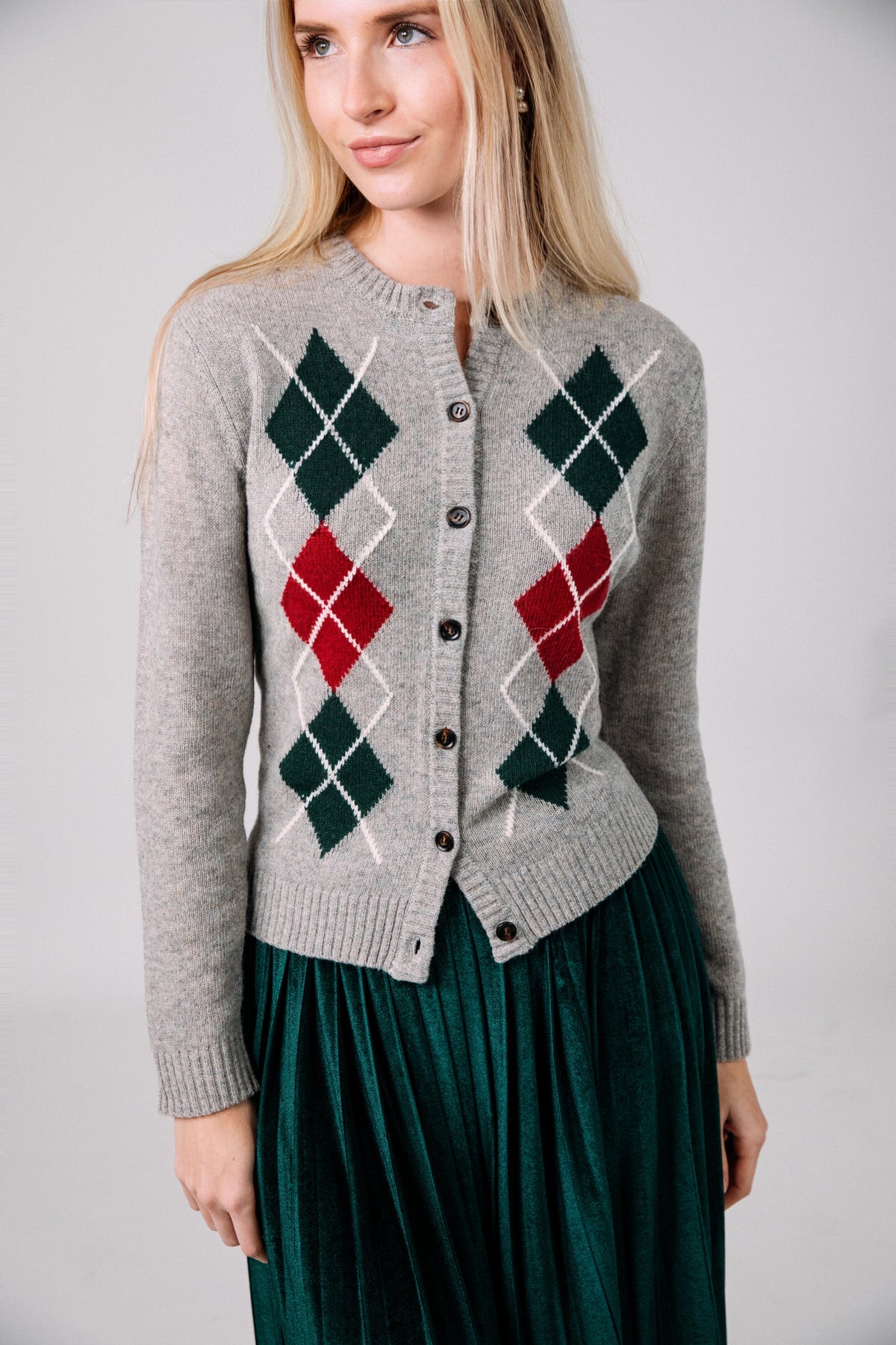 Cranberry Argyle Cardigan