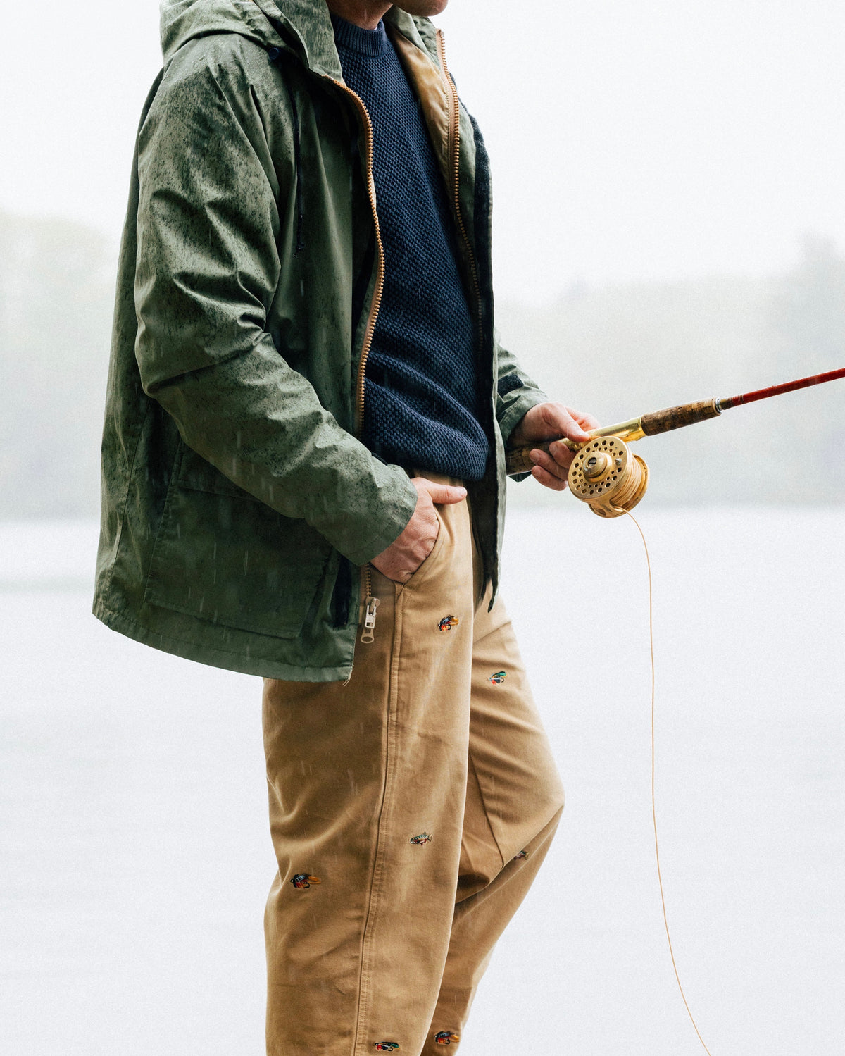 Embroidered Fly Fishing Newport Chinos in Tan