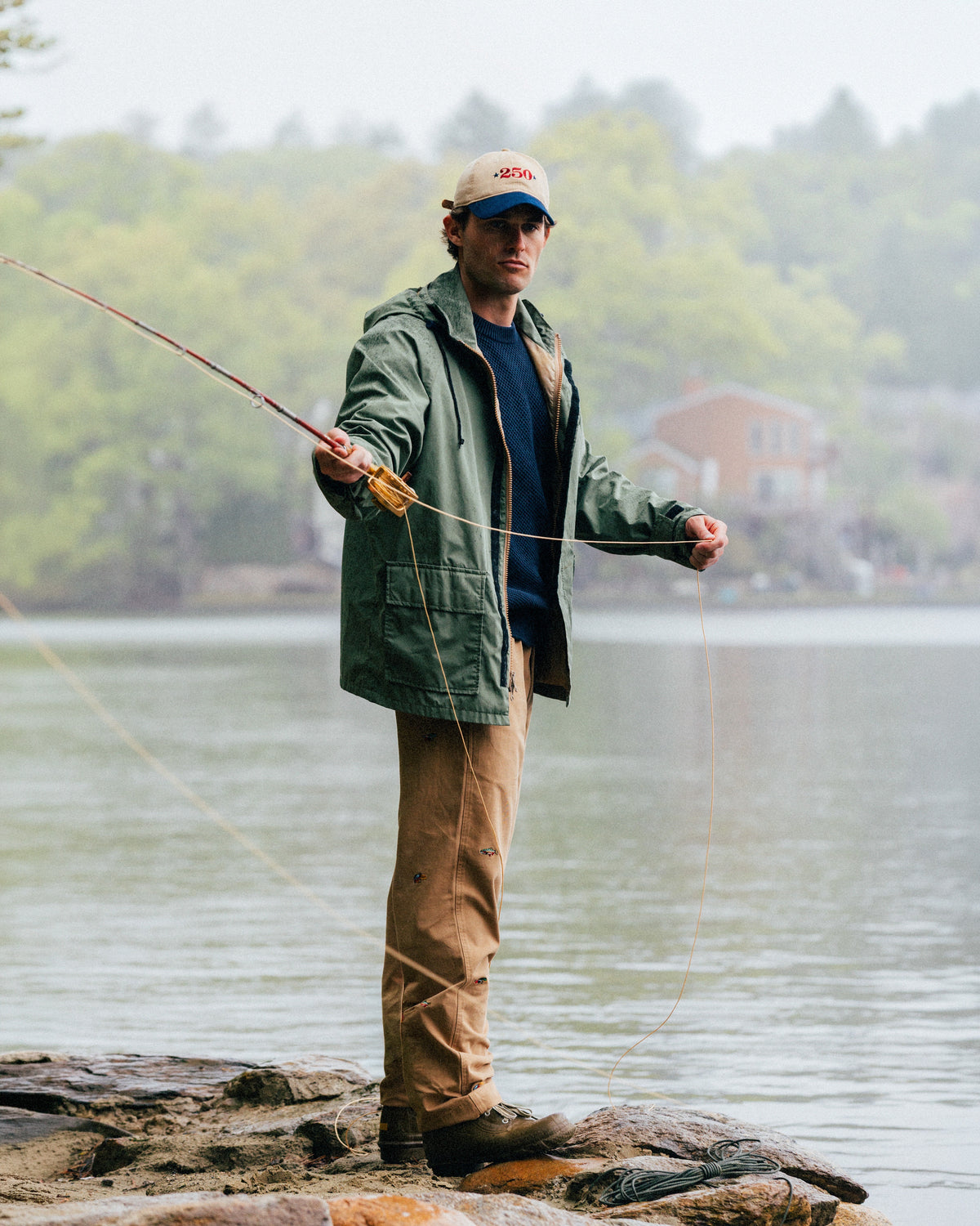 Embroidered Fly Fishing Newport Chinos in Tan