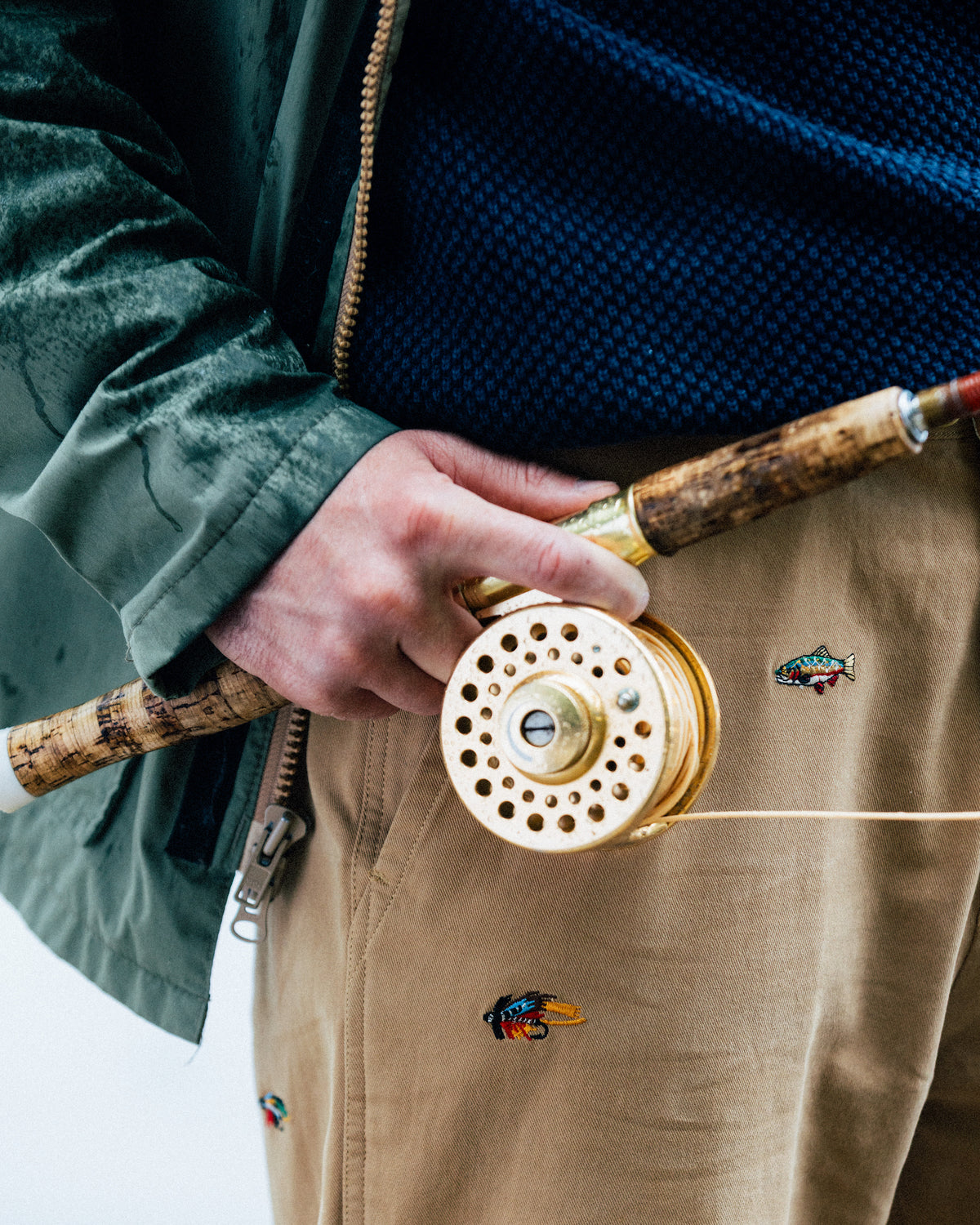 Embroidered Fly Fishing Newport Chinos in Tan