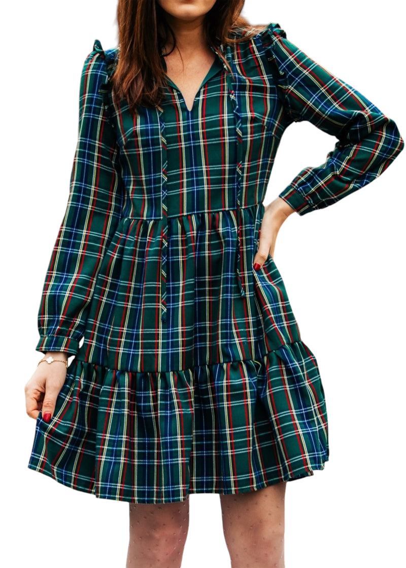 Evelyn Plaid Ruffle Dress