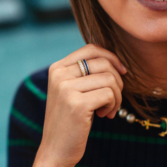 Scalloped Ring with Enamel Inlay in Navy