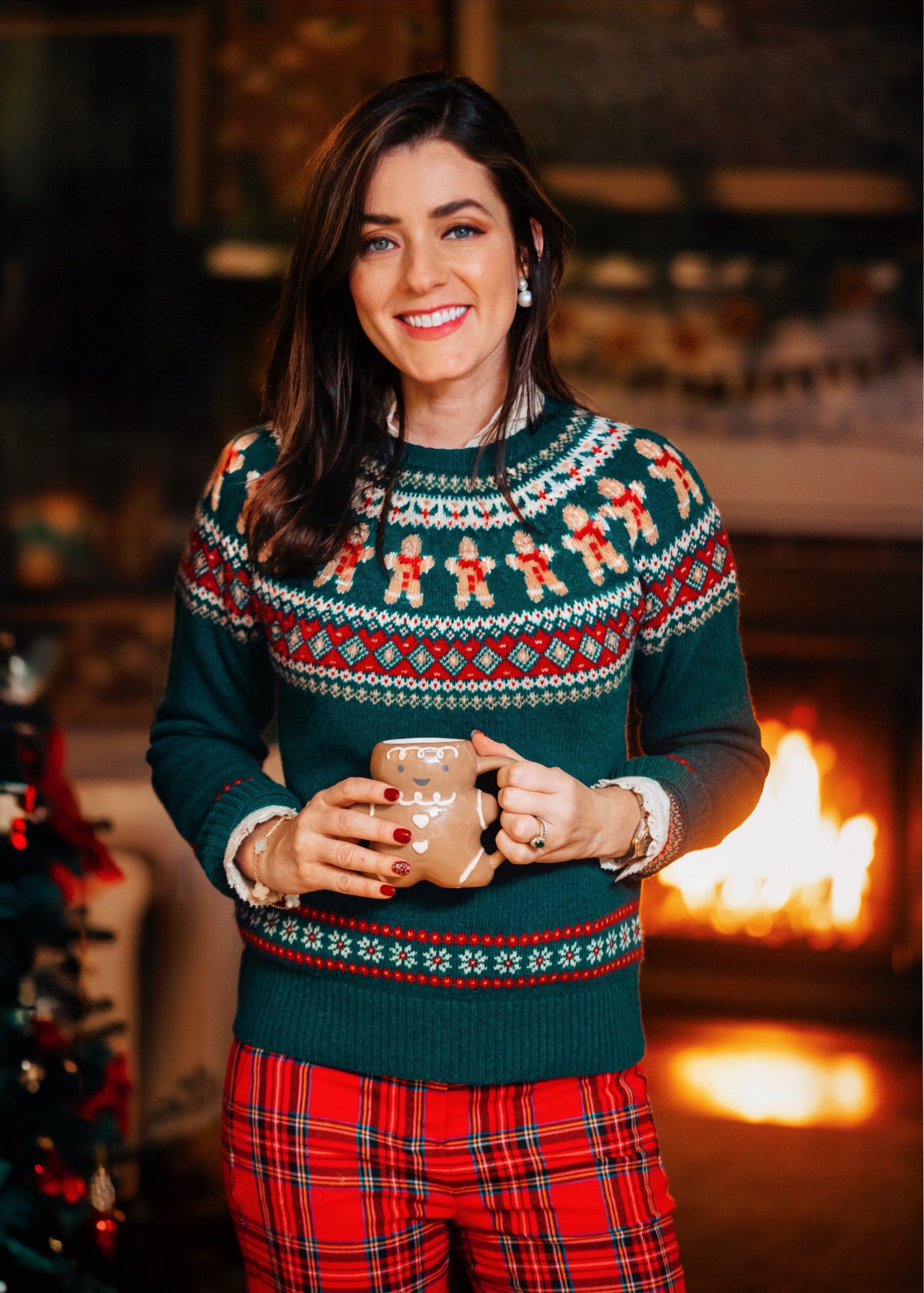 KJP Women's Gingerbread Fair Isle Crewneck Holiday Sweater