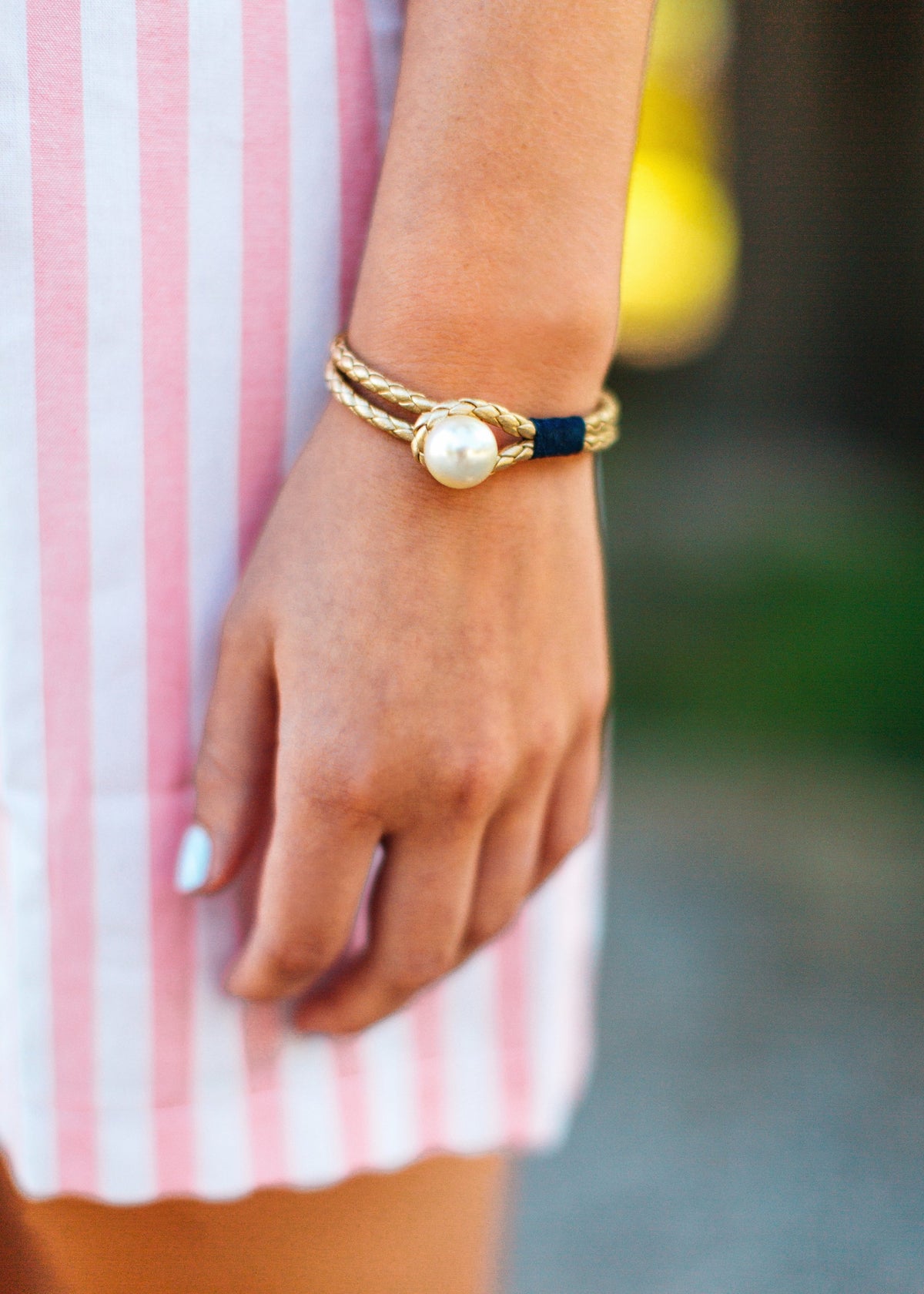 Pearl Knot Leather Bracelet in Gold