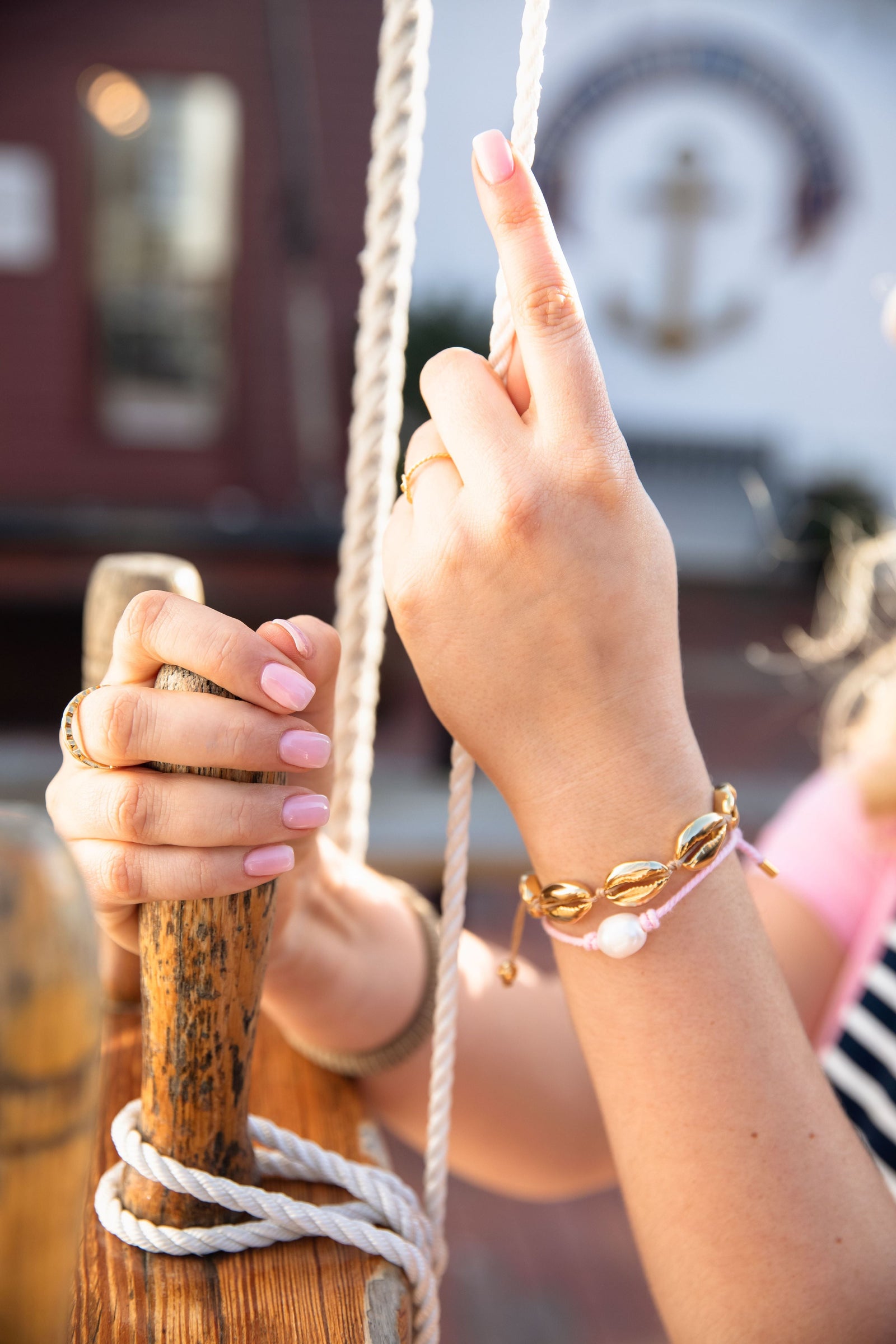 KJP Pink Sands Nautical Cord and Freshwater Pearl Bracelet – Kiel