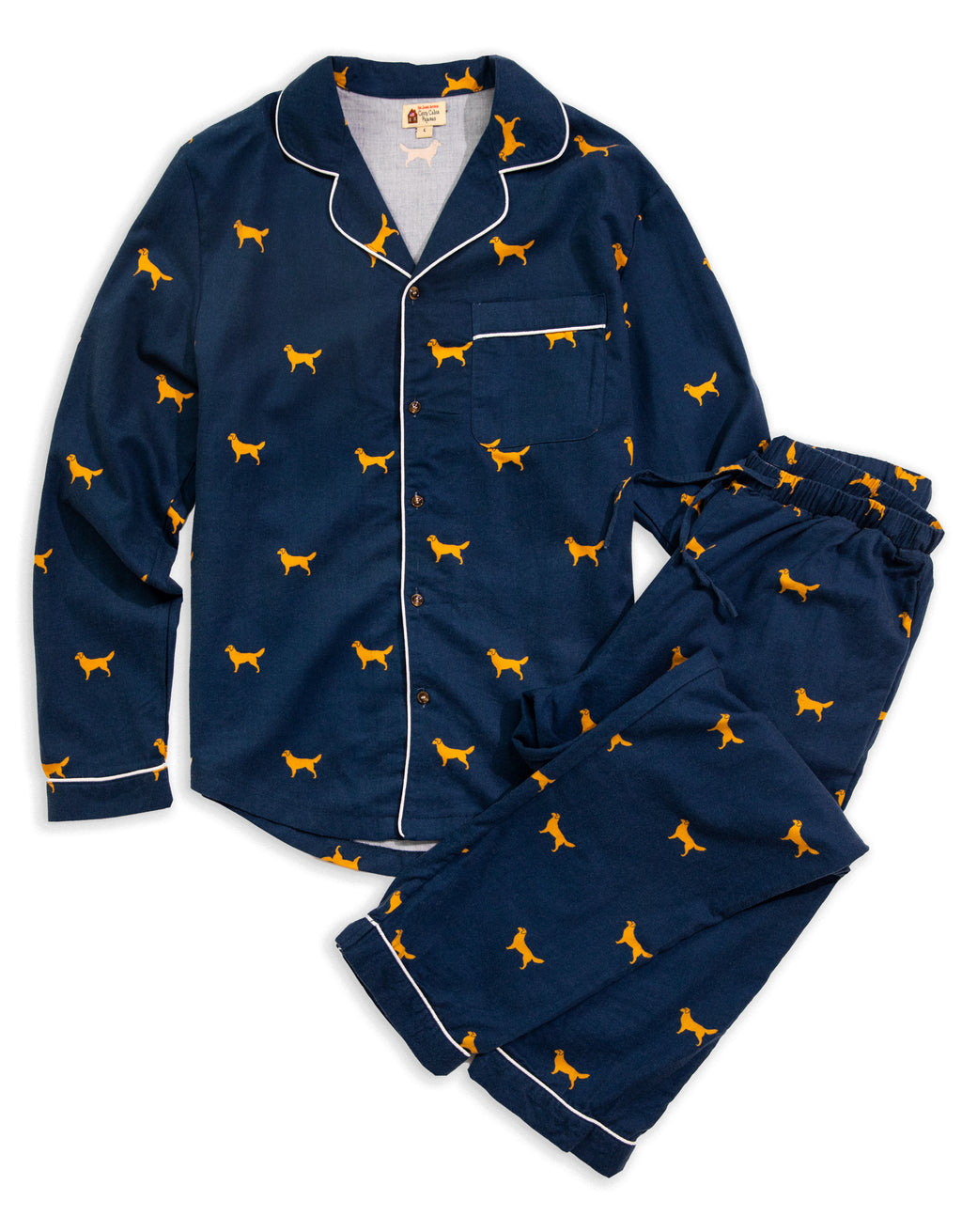 KJP Men's Golden Retriever Flannel Holiday Pajama Set in Navy Blue
