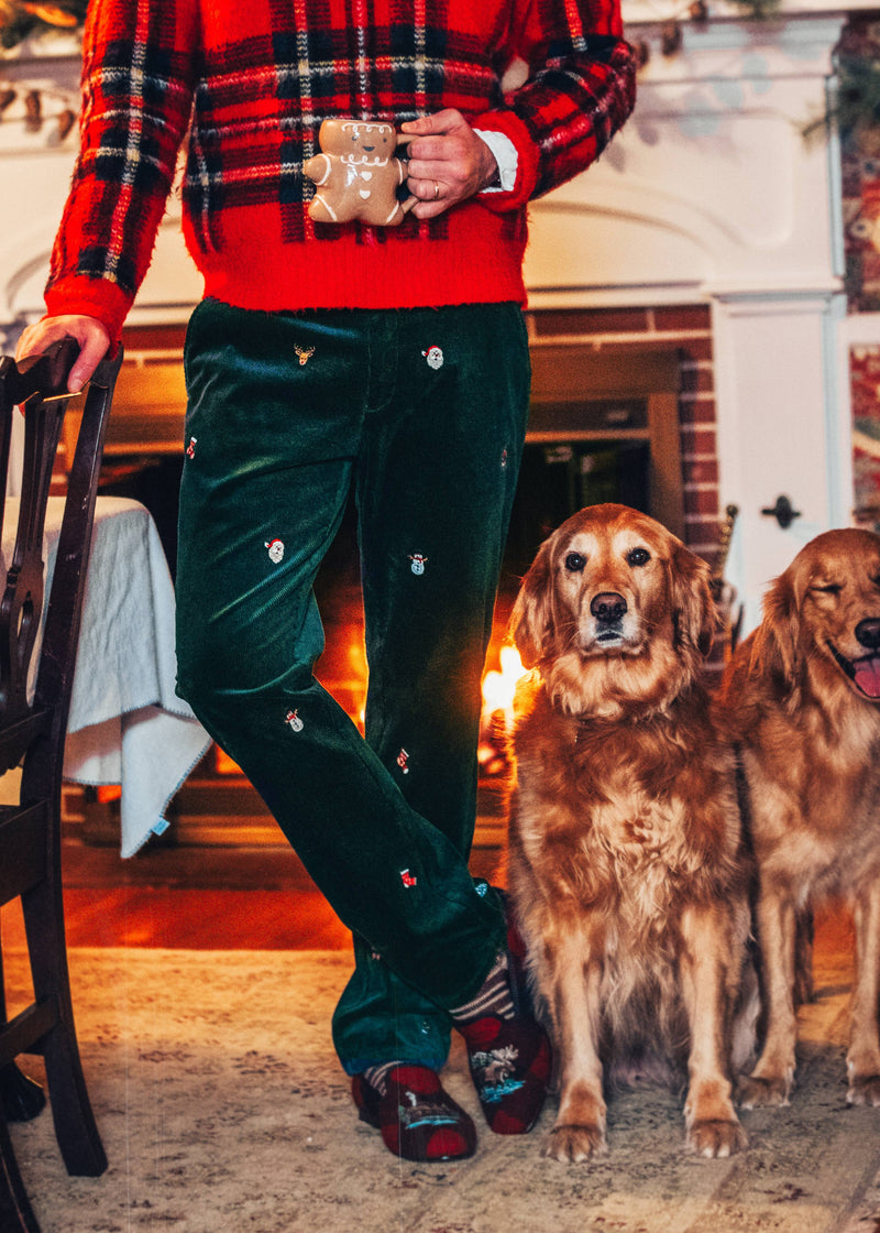 KJP Men's Festive Holiday Embroidered Corduroy Pants in Green – Kiel James Patrick
