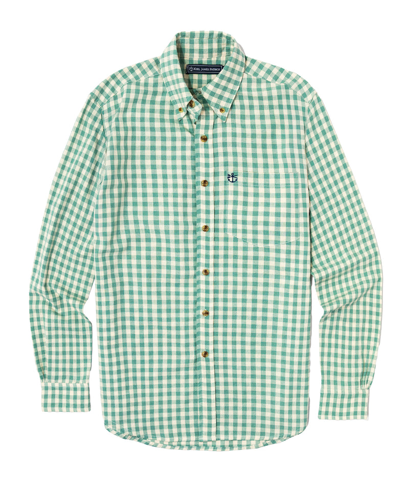 KJP Men's Regatta Gingham Long Sleeve Shirt in Green Kiel James Patrick KJP Men's Regatta Gingham Long Sleeve Shirt in Green Kiel James Patrick