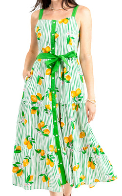 KJP Women's Lemon Grove Belted Maxi Dress in White and Green Kiel James Patrick KJP Women's Lemon Grove Belted Maxi Dress in White and Green Kiel James Patrick