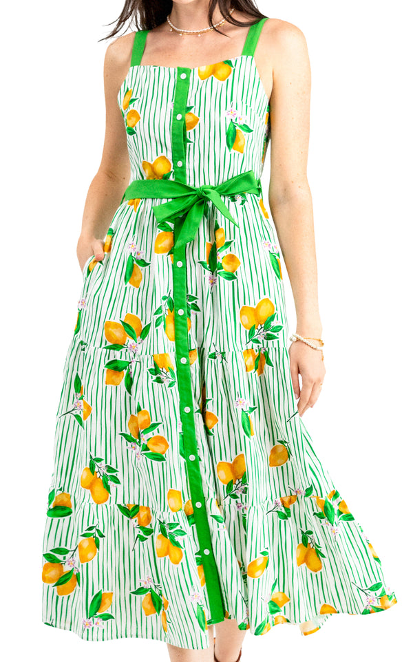 KJP Women's Lemon Grove Belted Maxi Dress in White and Green 12 KJP Women's Lemon Grove Belted Maxi Dress in White and Green 12