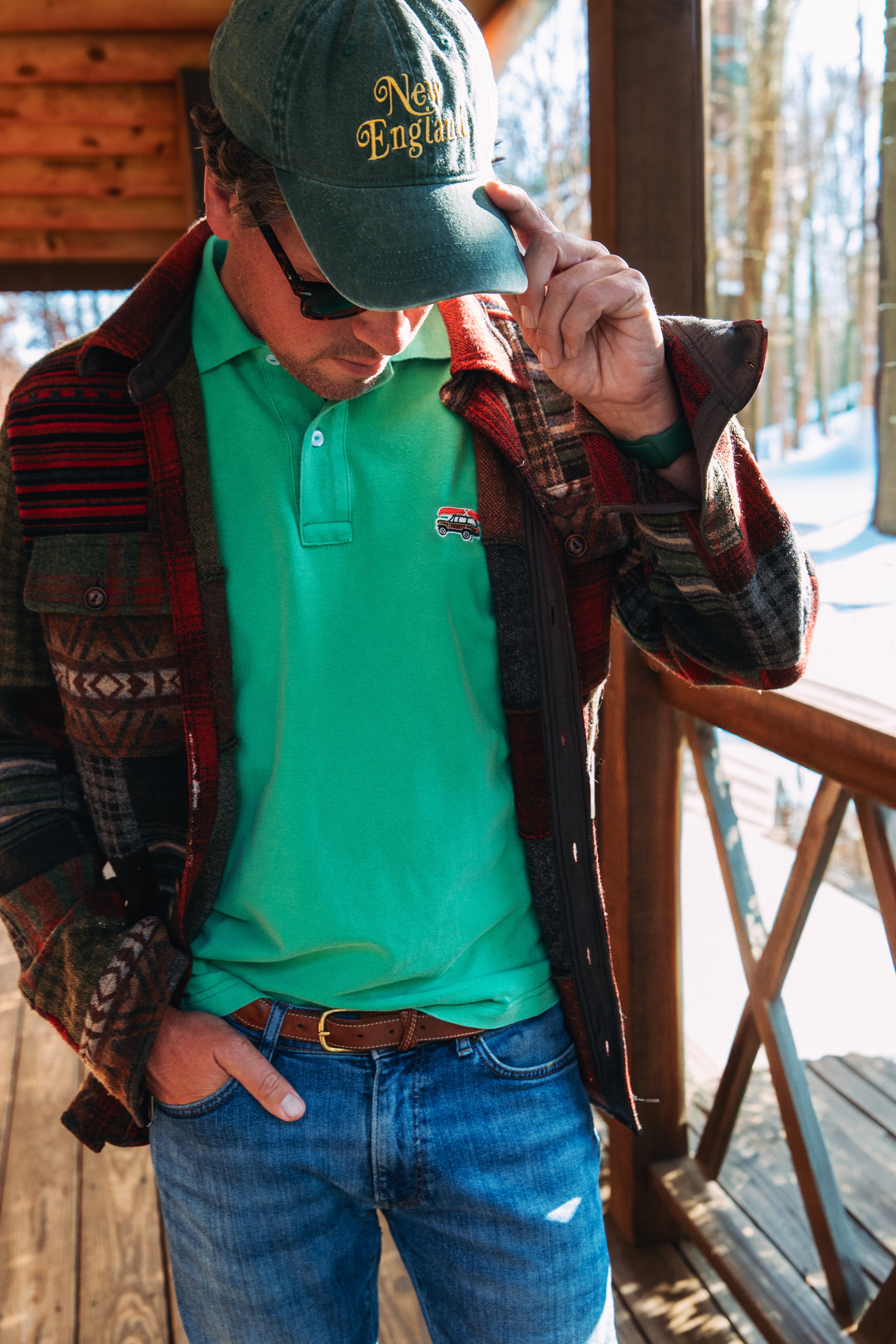 Jeep® x KJP Men's Classic Wagoneer Pique Polo Shirt in Green