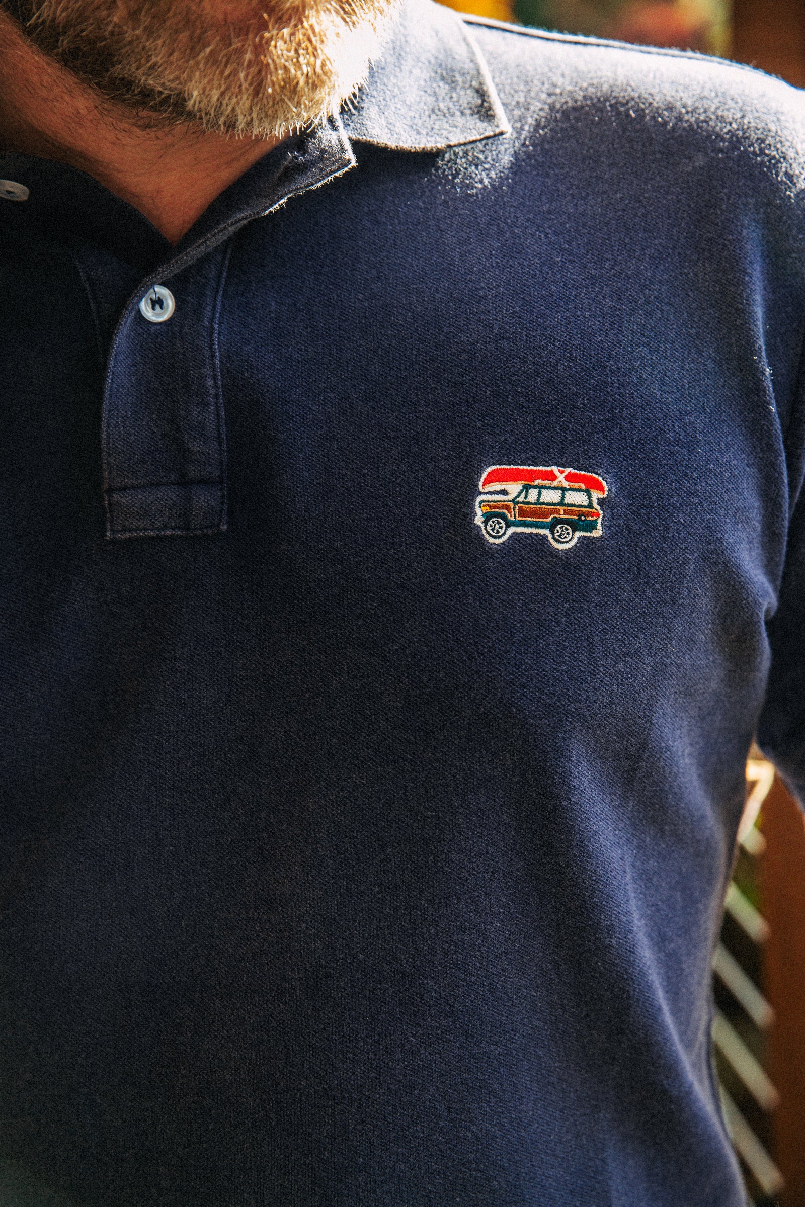 Jeep® x KJP Men's Classic Wagoneer Pique Polo Shirt in Navy Blue