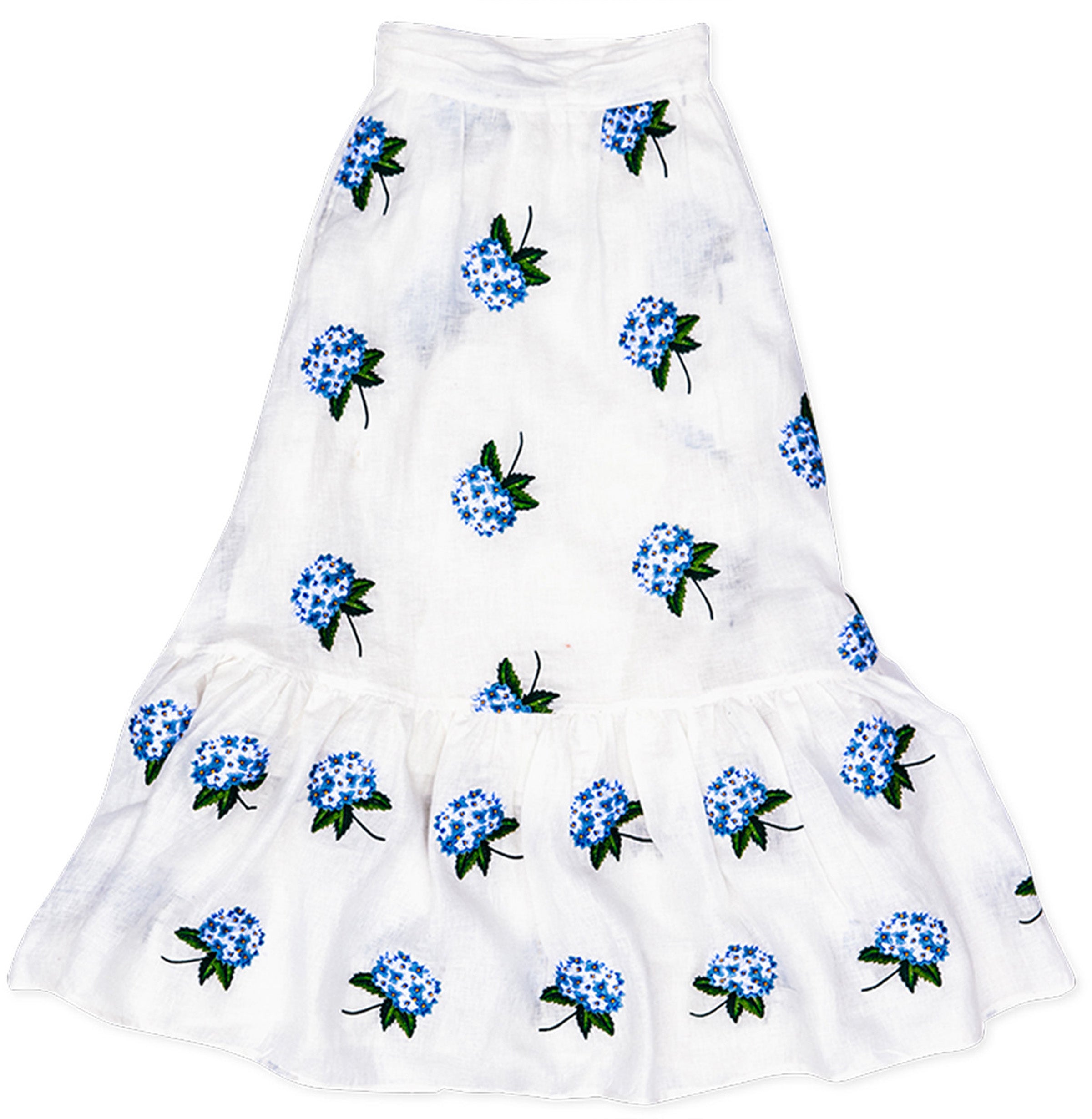 Hydrangea Embroidered Linen Skirt in White