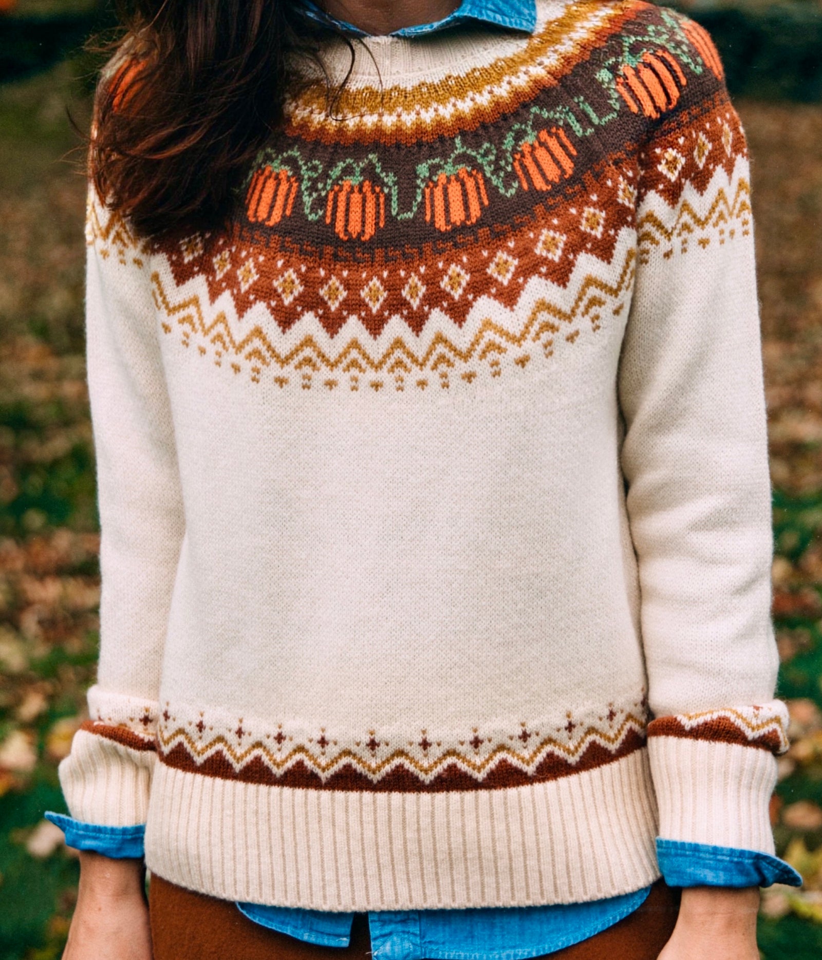 KJP Women's Cozy Pumpkin Sweater Fair Isle Crewneck Sweater in