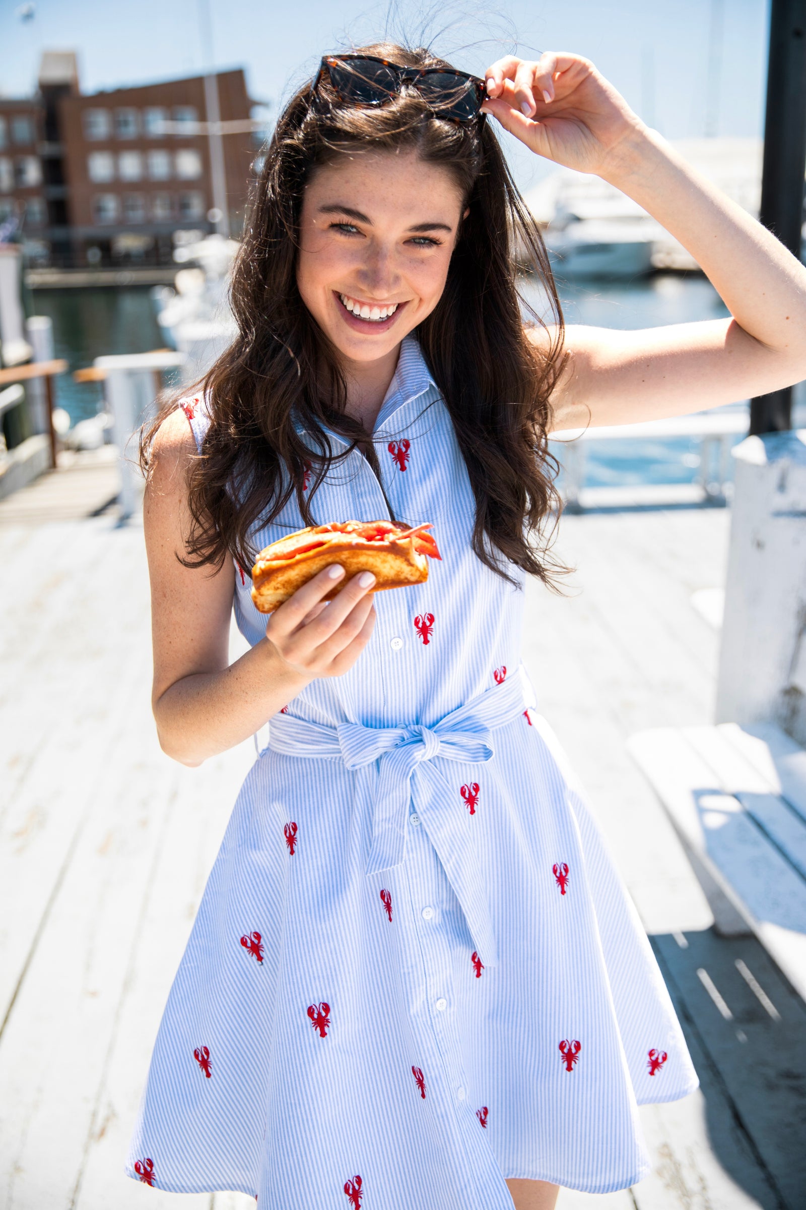 KJP Women's Lobster Bay Striped Oxford Shirtdress in Blue and White XXL KJP Women's Lobster Bay Striped Oxford Shirtdress in Blue and White XXL