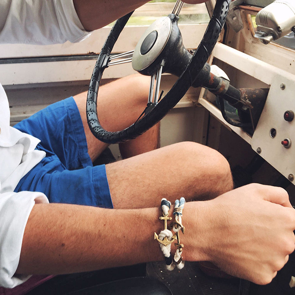 KJP Cotton Nautical Rope Bracelet w/ Anchor Clasp in White, Red