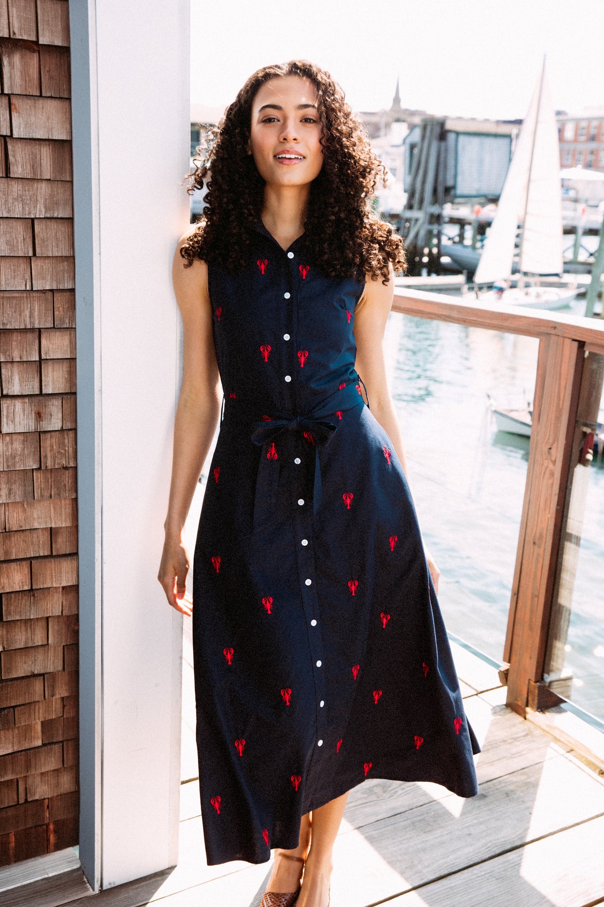 Lobster Cove Embroidered Maxi Shirtdress