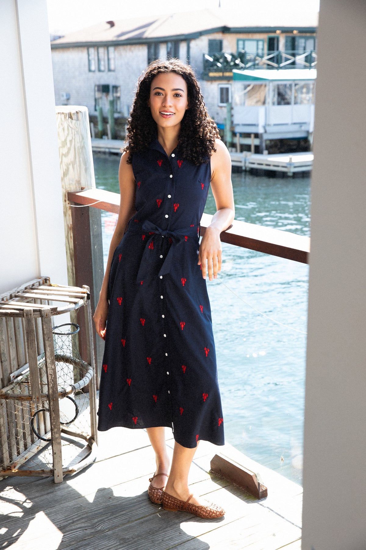 Lobster Cove Embroidered Maxi Shirtdress