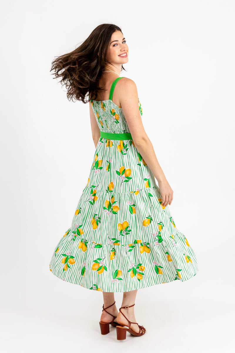 KJP Women's Lemon Grove Belted Maxi Dress in White and Green Kiel James Patrick KJP Women's Lemon Grove Belted Maxi Dress in White and Green Kiel James Patrick
