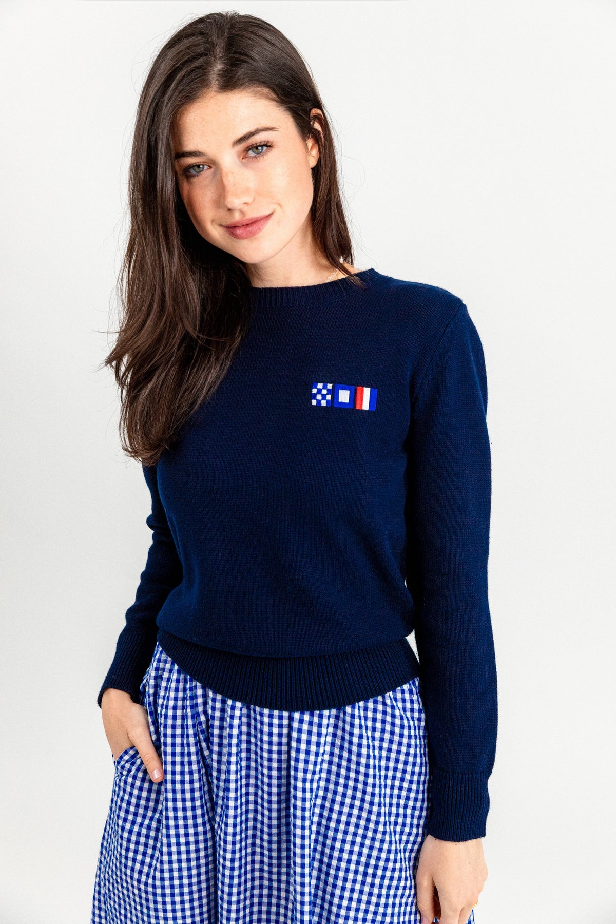 Nautical Flag Embroidered Monogram Sweater - Women's