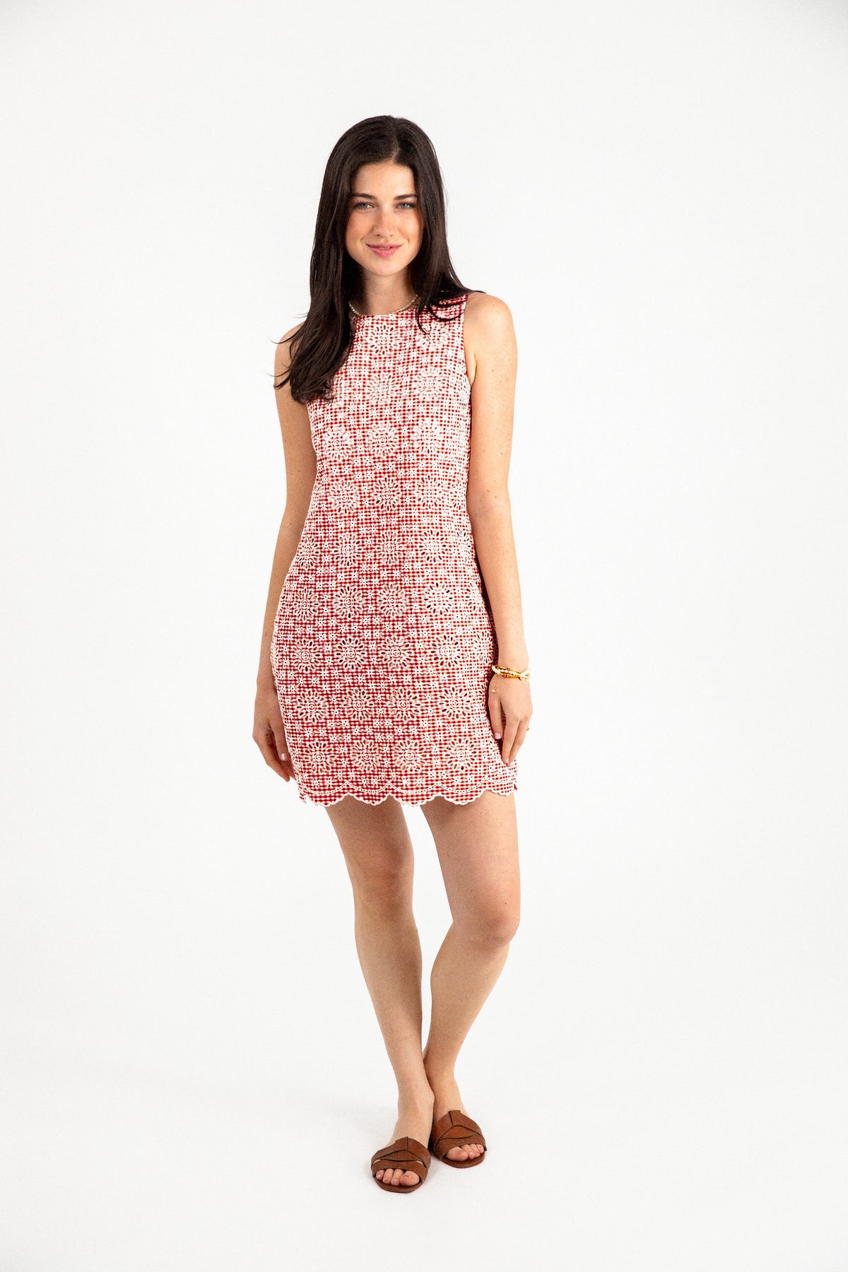 Jackie Gingham Eyelet Shift Dress