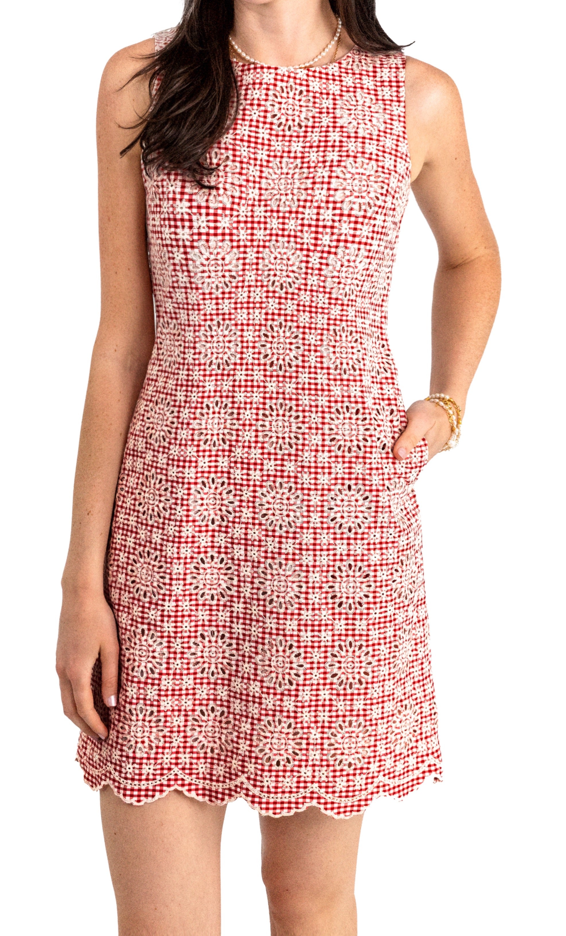 Jackie Gingham Eyelet Shift Dress