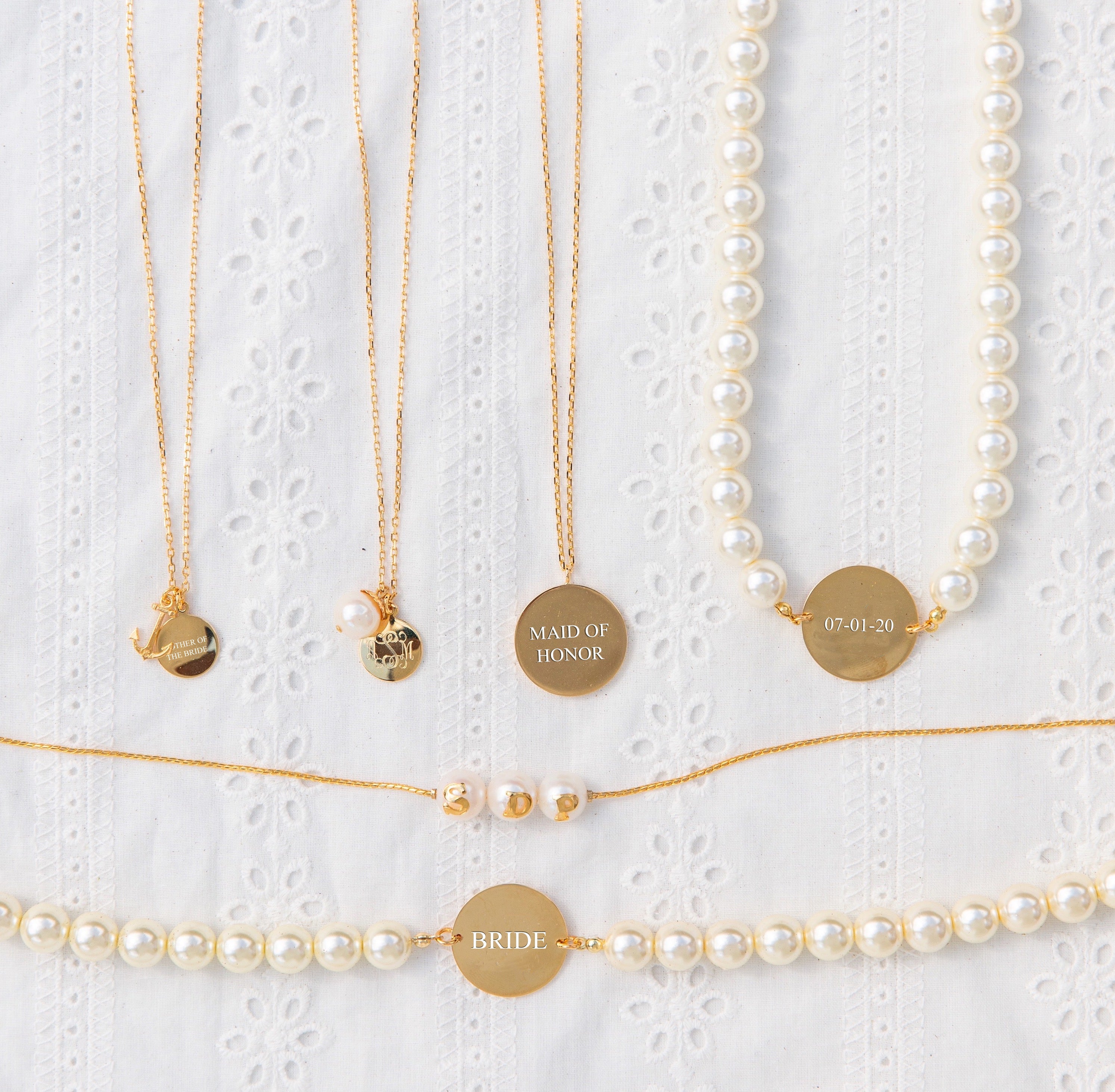 I Heart Pearls Gold Engravable Wedding Necklace