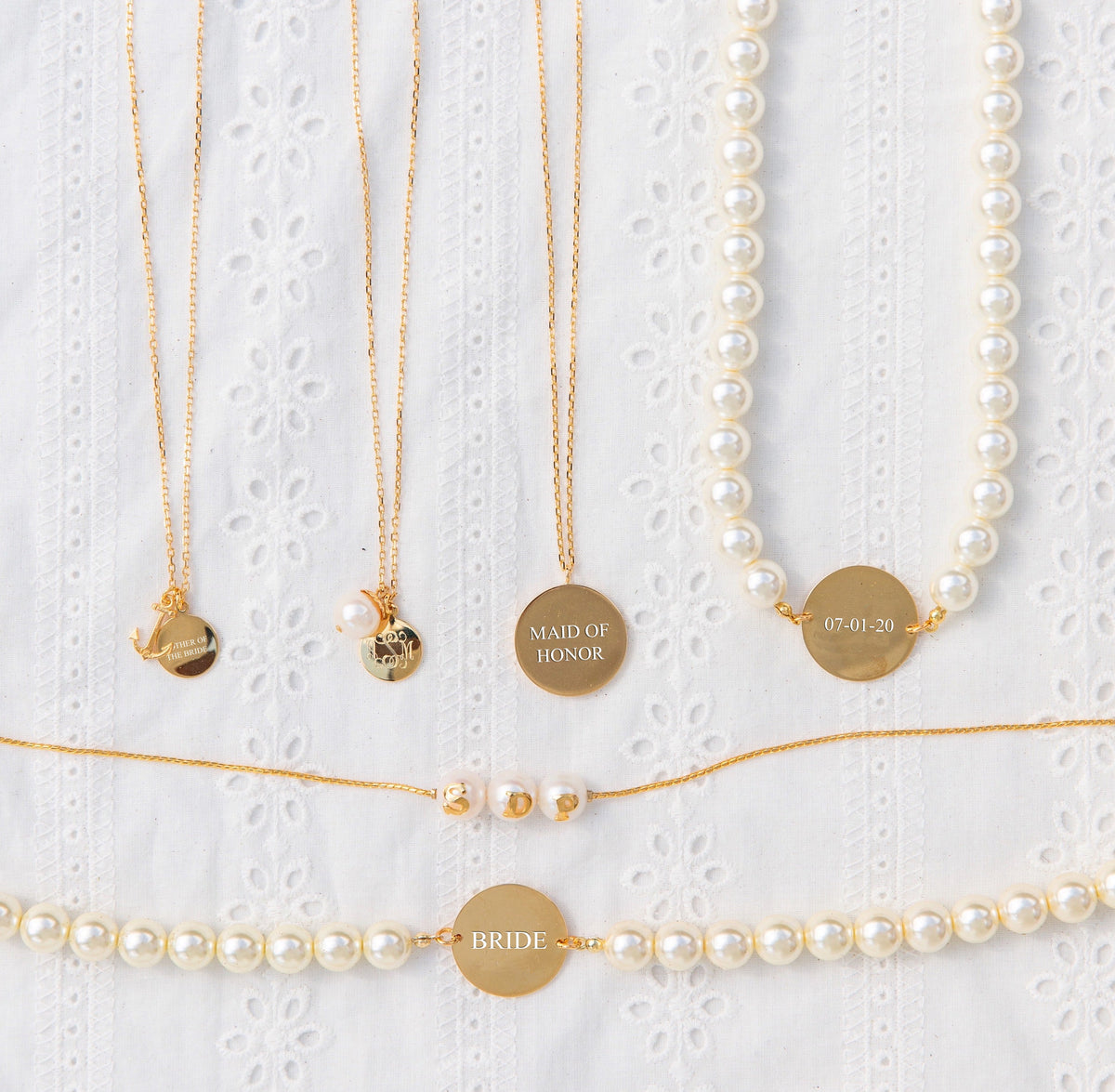 I Heart Pearls Gold Engravable Wedding Necklace