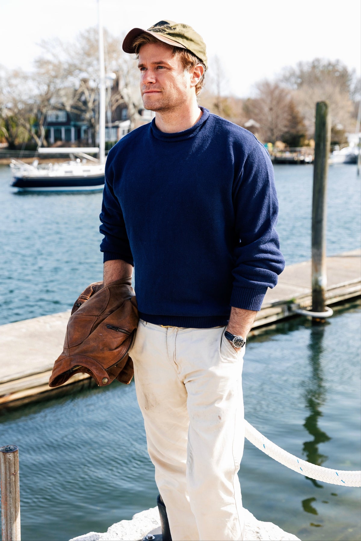 Sea Weather Rollneck Sweater in Marine - Men's
