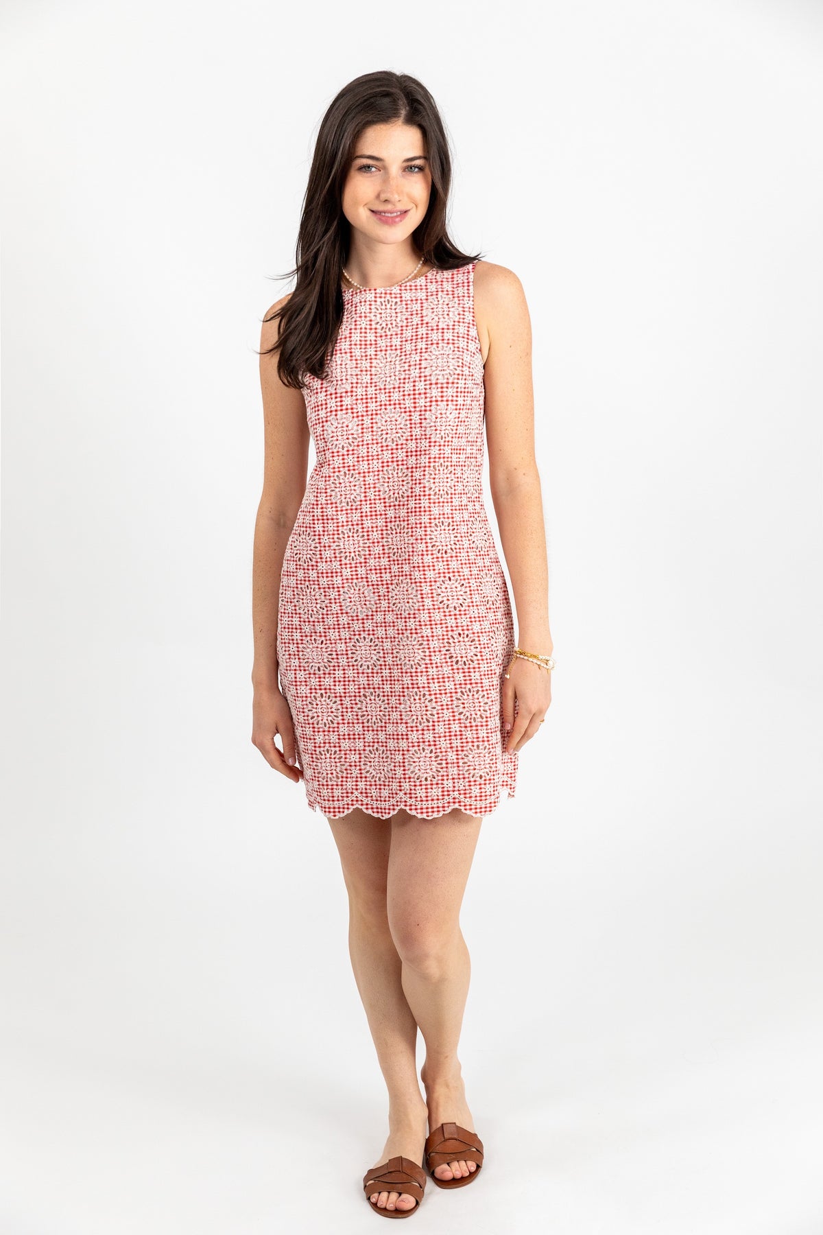 Jackie Gingham Eyelet Shift Dress