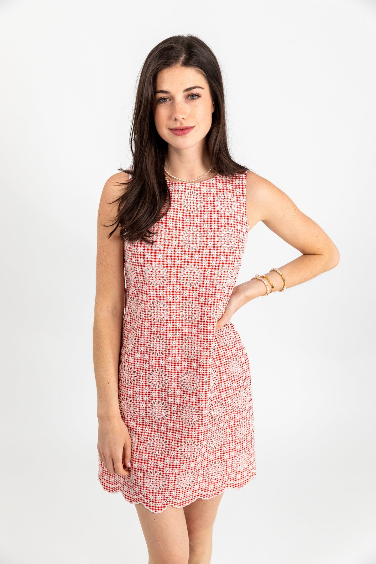 Jackie Gingham Eyelet Shift Dress