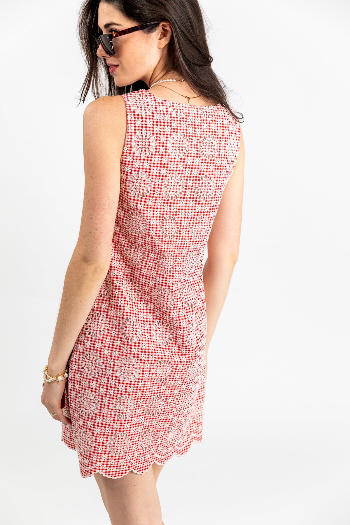 Jackie Gingham Eyelet Shift Dress