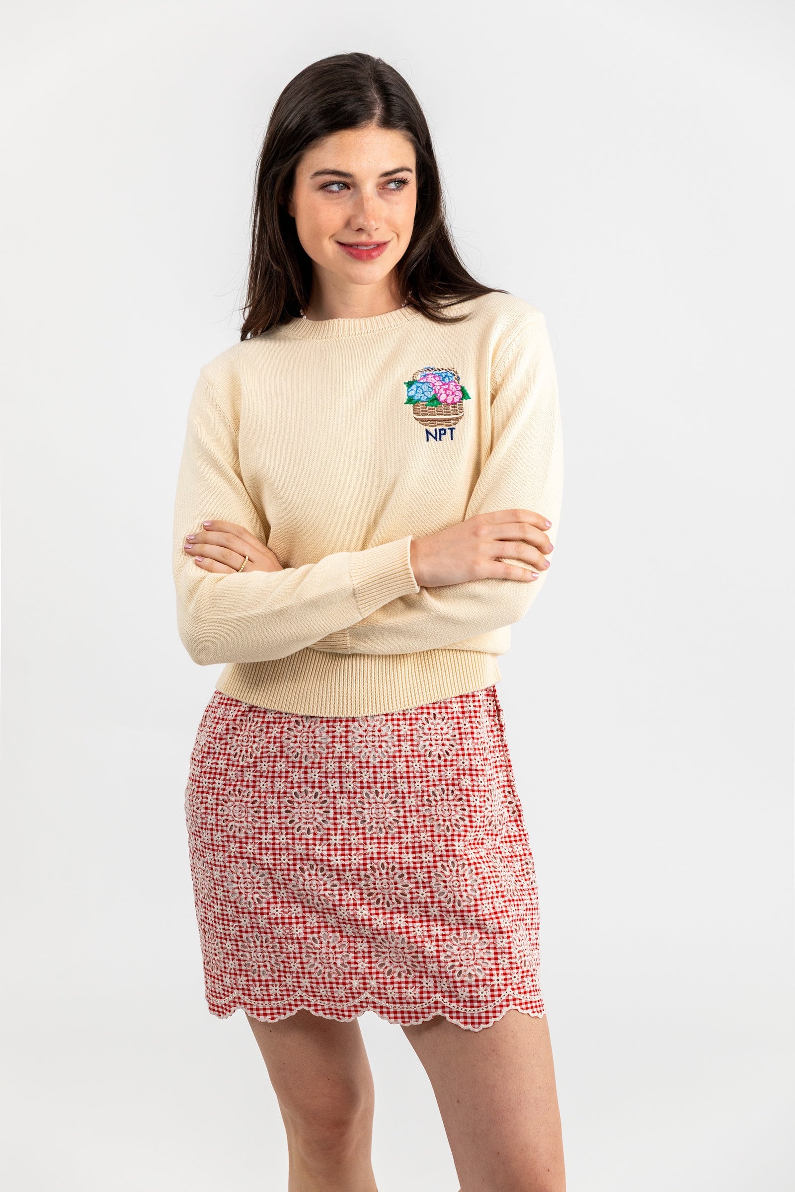 KJP Women's Nantucket Basket Custom Embroidered Monogram Sweater
