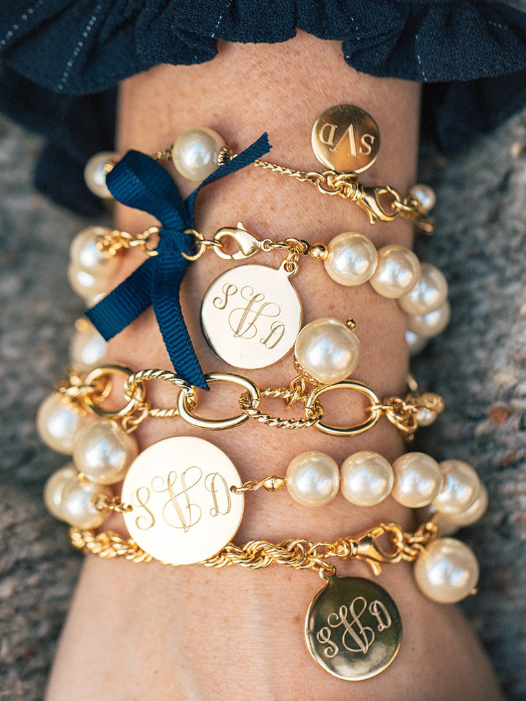 Classy Girls Wear Pearls Monogram Bracelet - Kiel James Patrick Anchor Bracelet Made in the USA