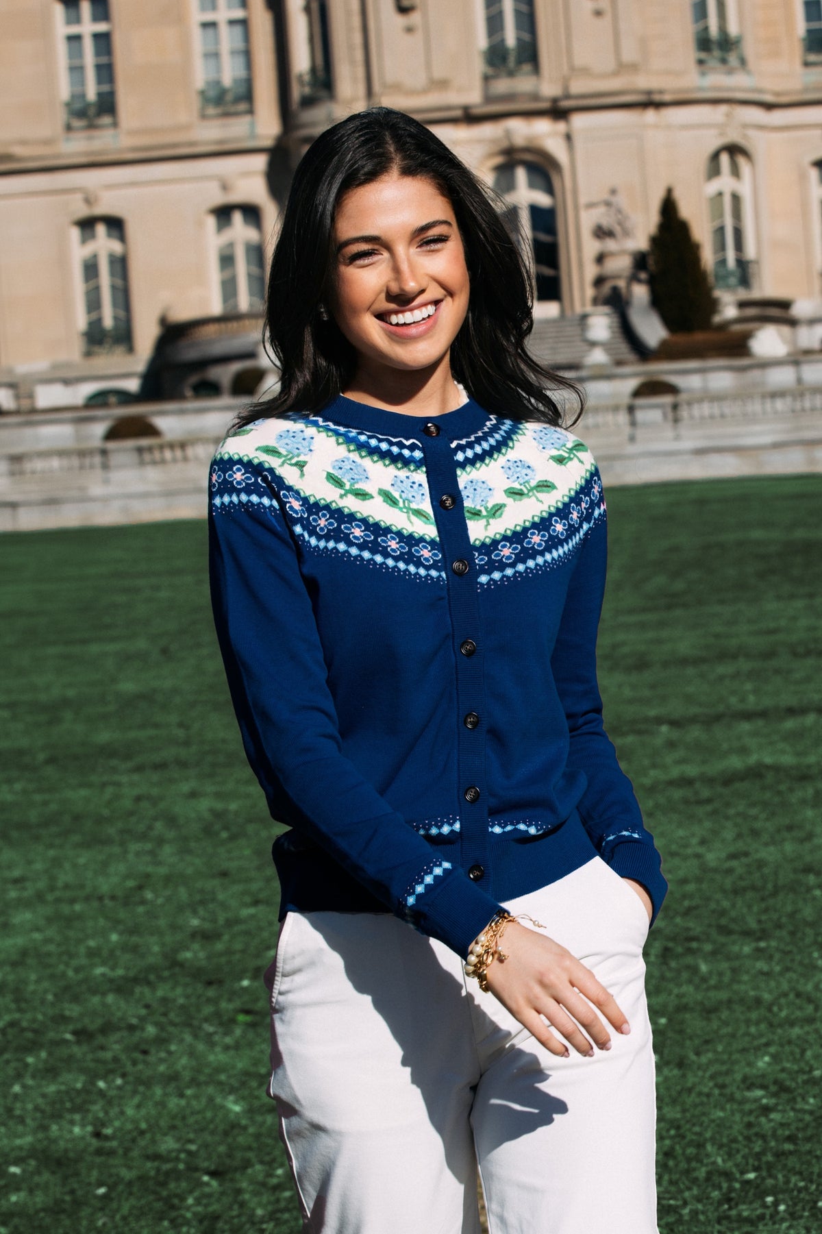 Nantucket Hydrangea Cardigan in Navy