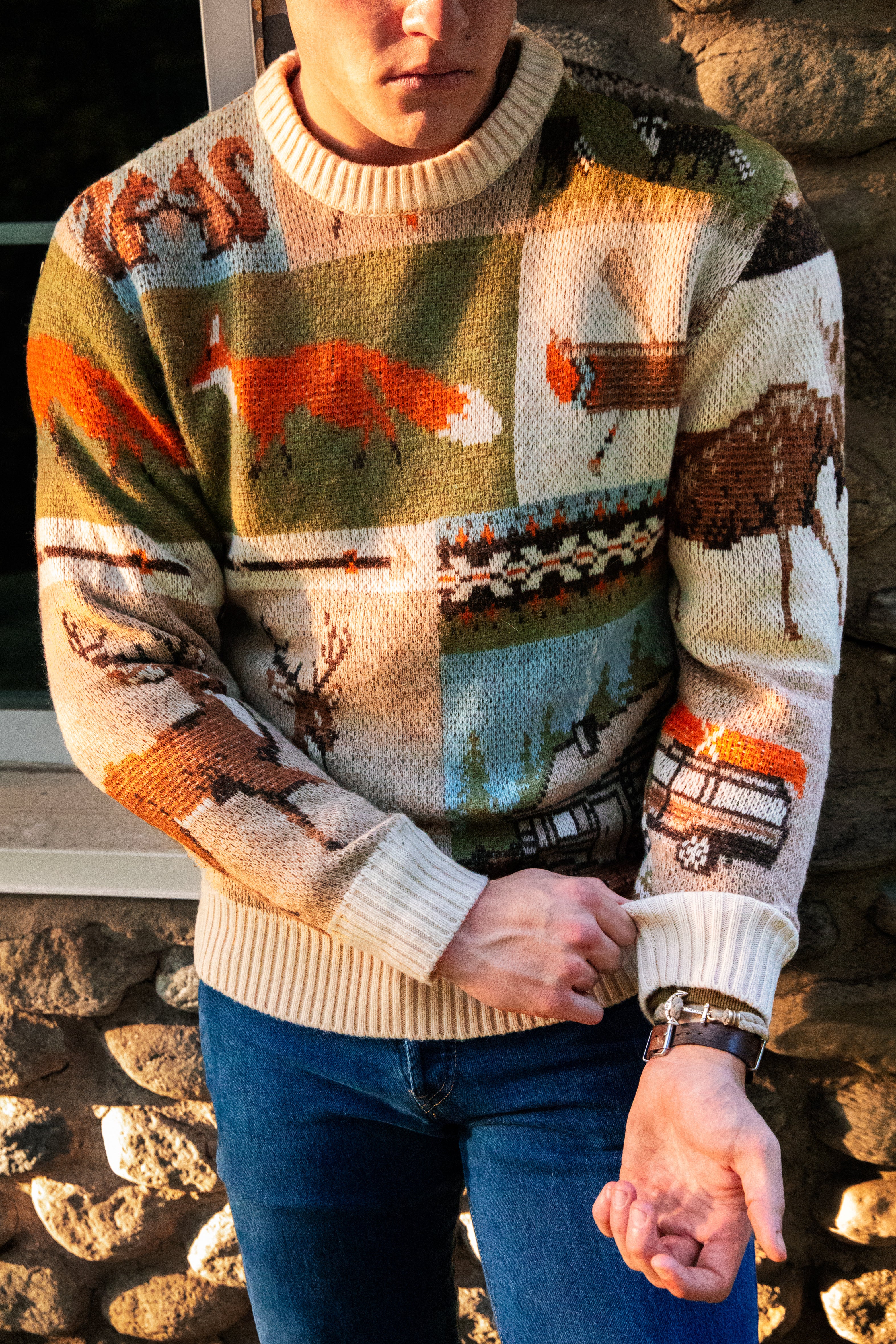 KJP Into the Woods Patchword Crewneck Fall Sweater – Kiel James Patrick