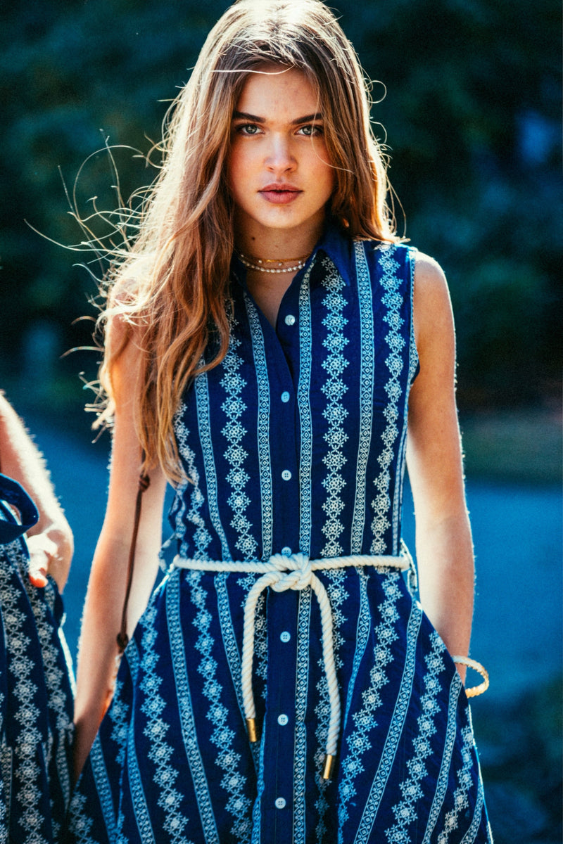 KJP Women's Isabella Floral Embroidered Shirtdress in Navy Blue Kiel James Patrick KJP Women's Isabella Floral Embroidered Shirtdress in Navy Blue Kiel James Patrick