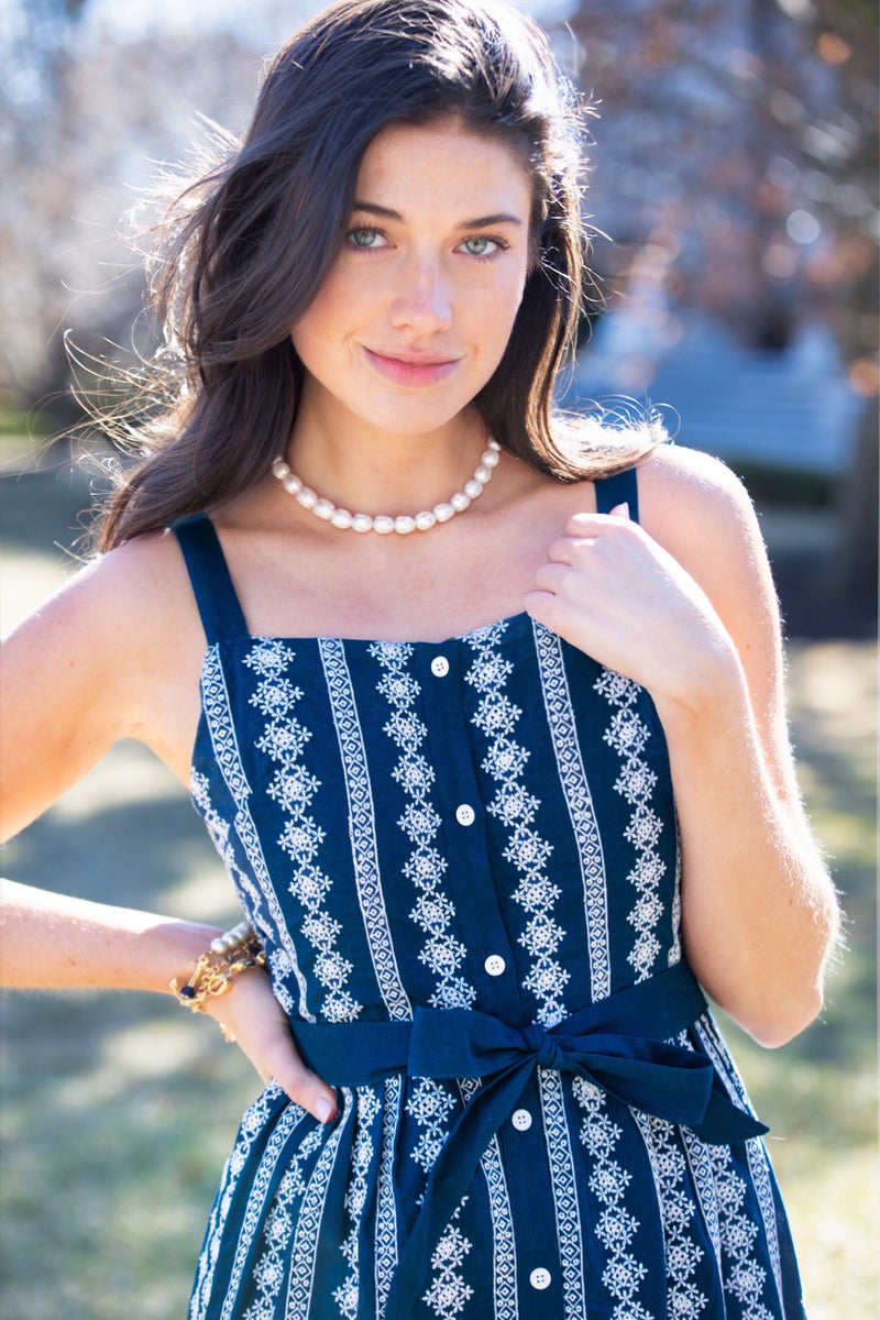 KJP Women's Isabella Floral Embroidered Smocked Maxi in Navy Blue Kiel James Patrick KJP Women's Isabella Floral Embroidered Smocked Maxi in Navy Blue Kiel James Patrick