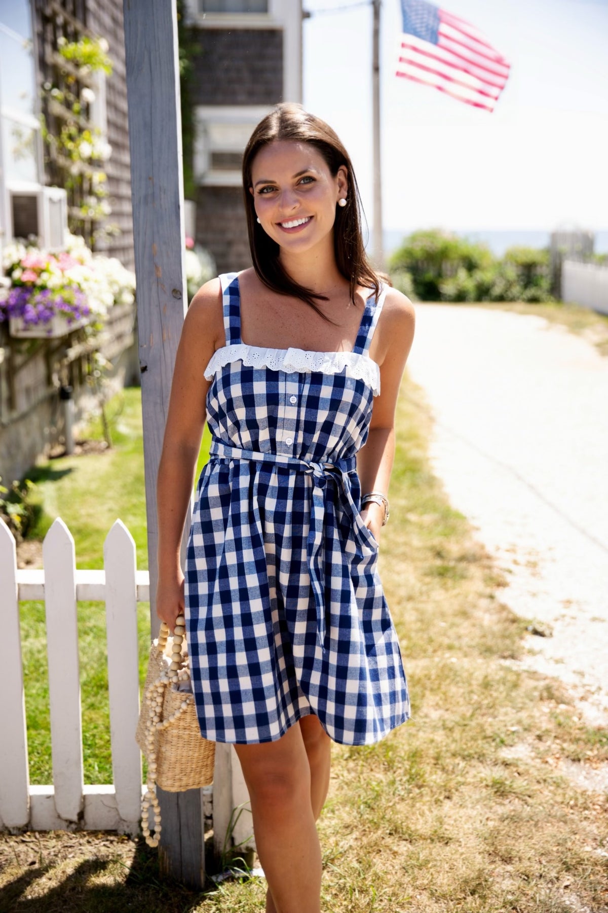 KJP Women's Island Holiday Gingham Dress in Blue and White – Kiel