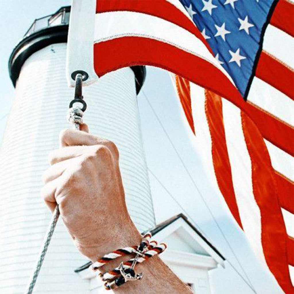 KJP Nautical Cord Wrap Bracelet with Anchor Clasp in Red, White, Blue