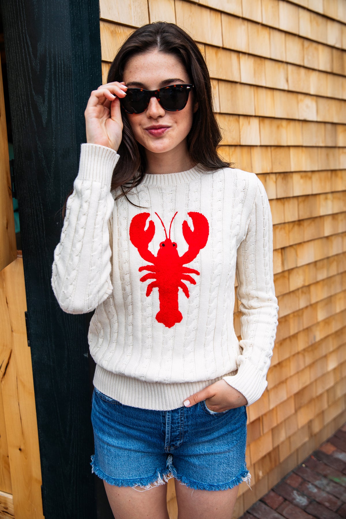 Lobster Cable Knit Sweater in Cream