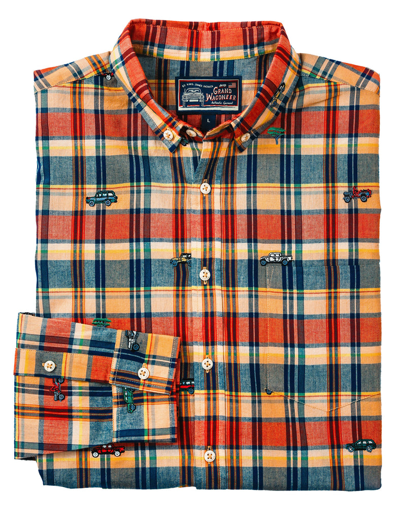 jeep dress shirts Jeep x KJP Men's Embroidered Madras Long Sleeve Shirt Kiel James Patrick