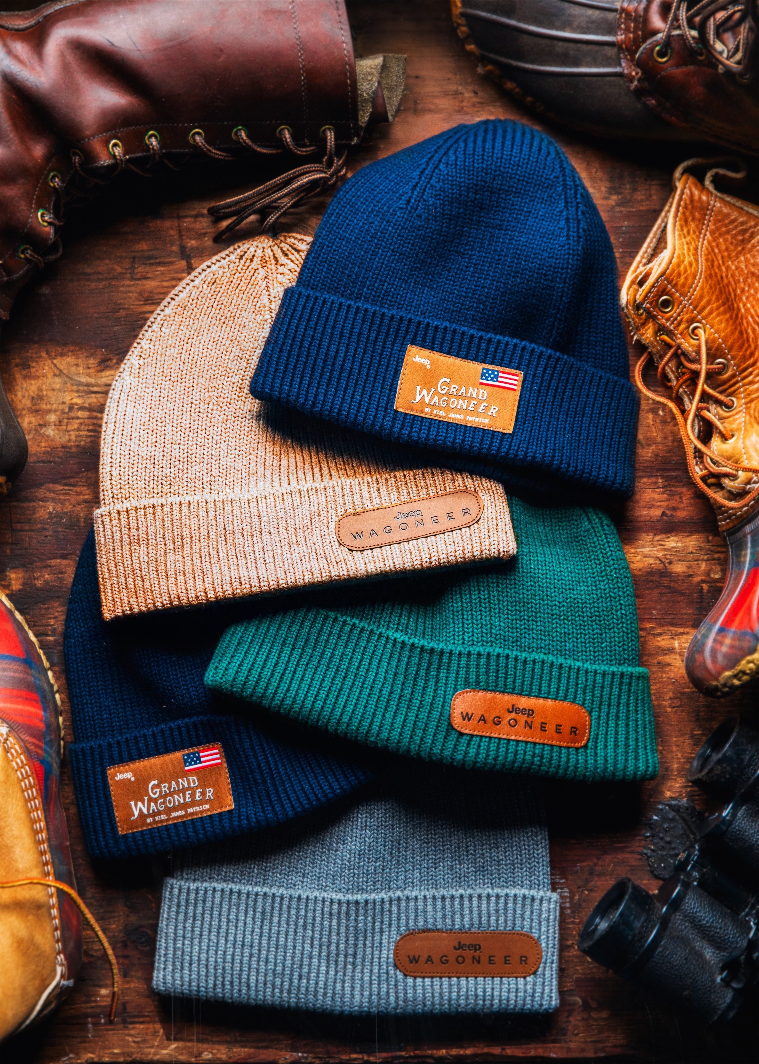 Jeep® x KJP Grand Wagoneer Knit Beanie in Tan