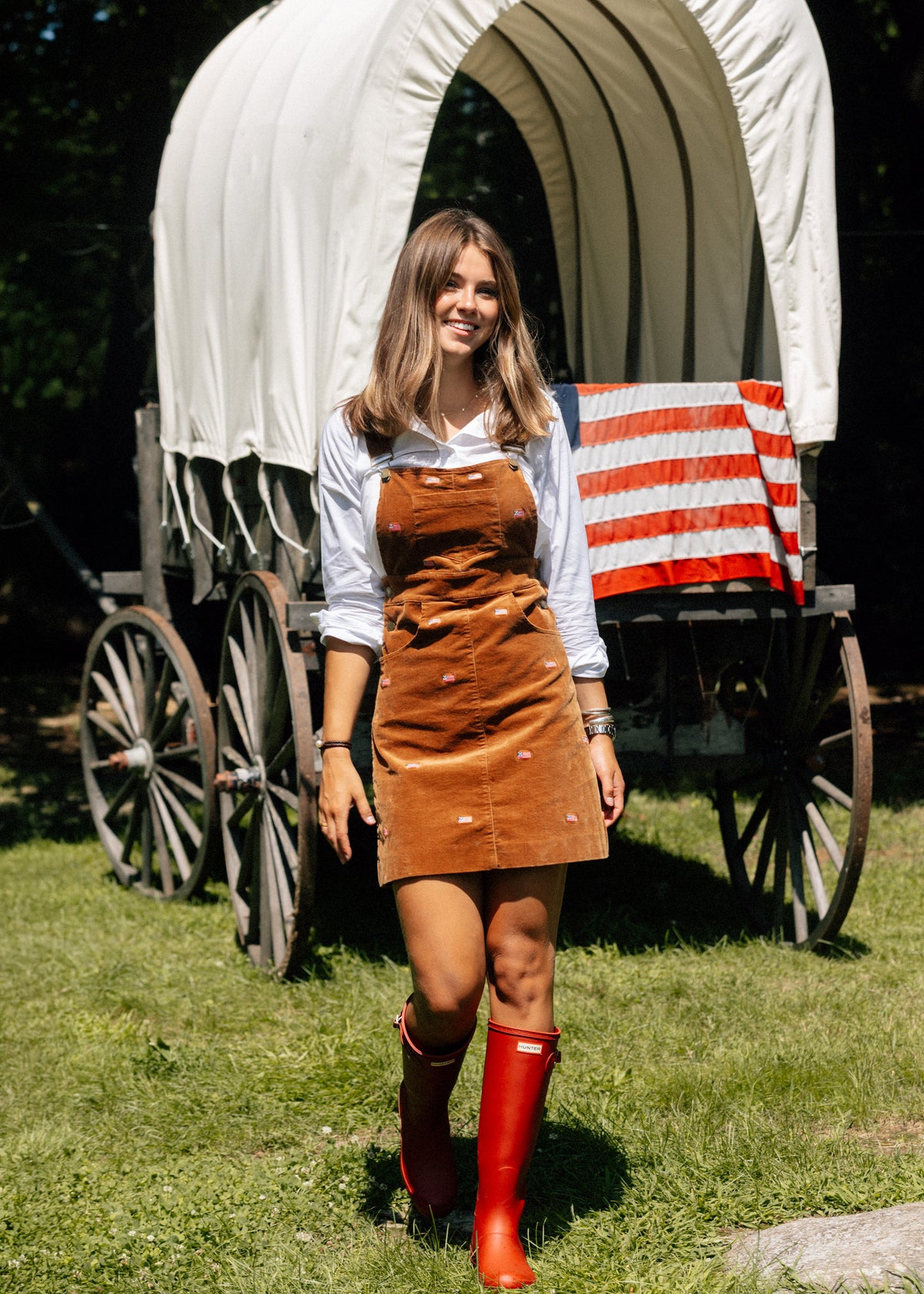 American Flag Embroidered Corduroy Jumper Dress