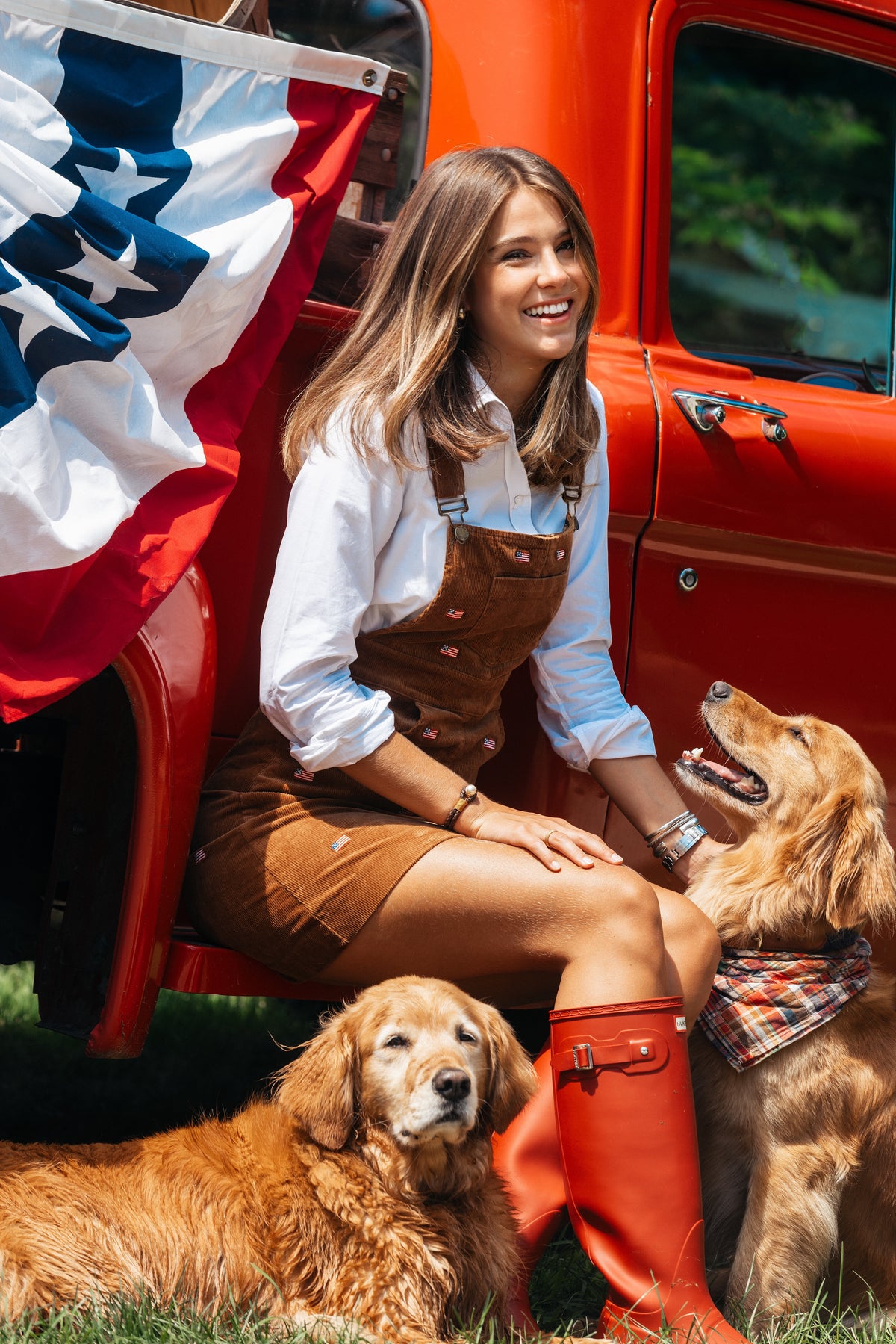 American Flag Embroidered Corduroy Jumper Dress