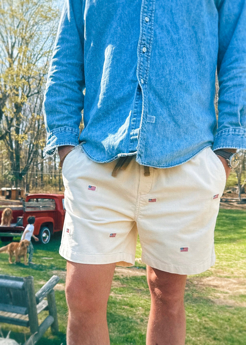 American Flag Corduroy Shorts