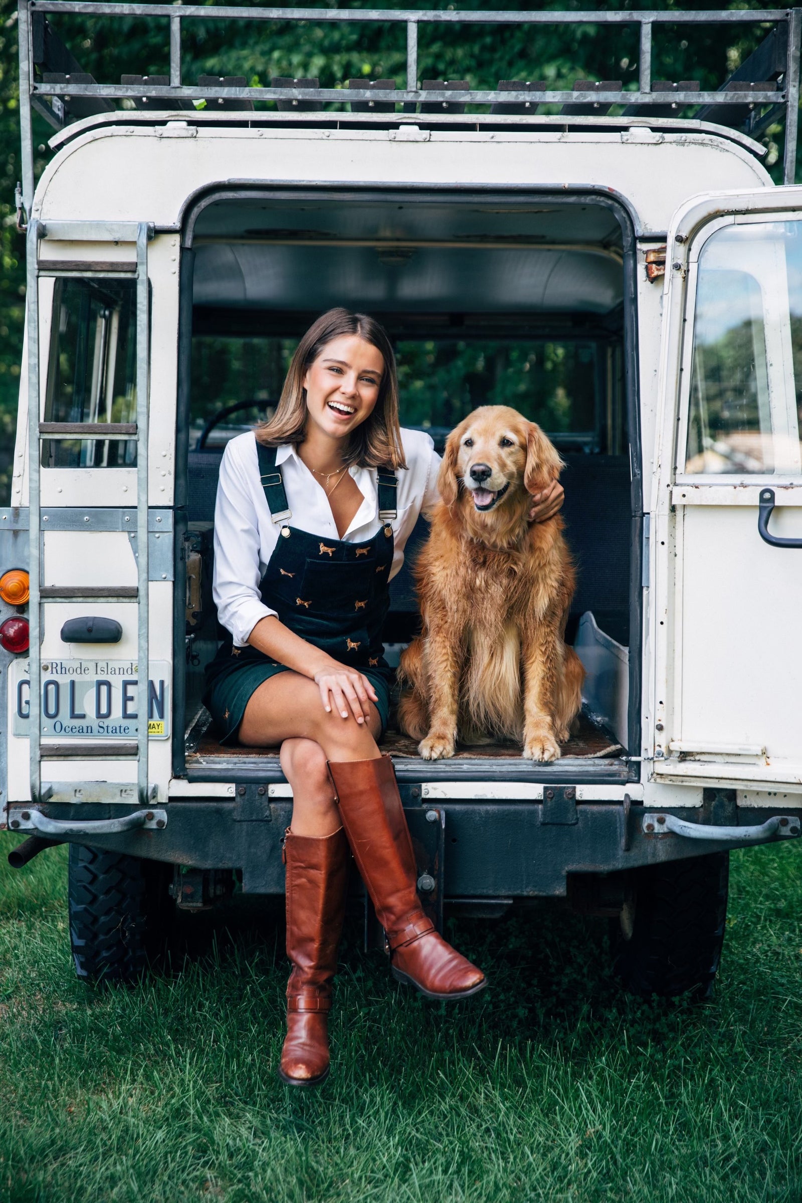 KJP Women's American Retriever Embroidered Corduroy Jumper Dress – Kiel James Patrick